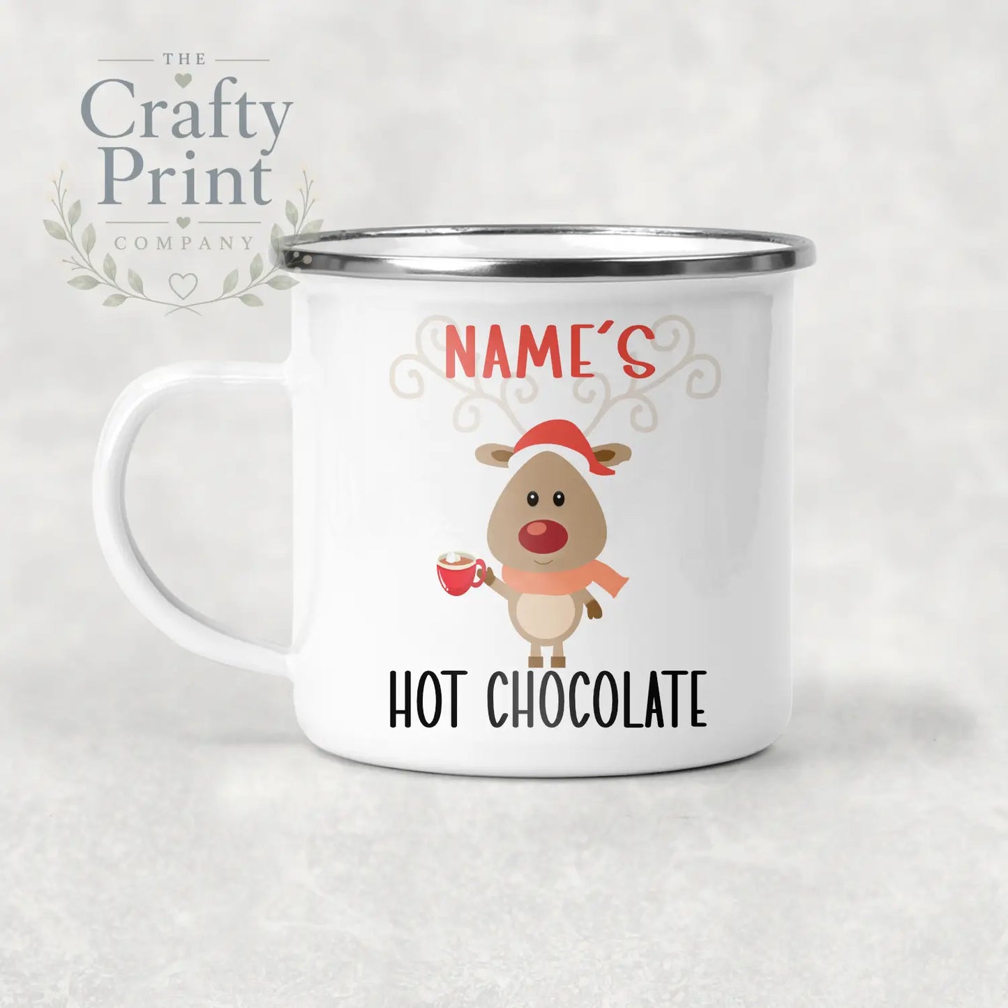 Reindeer Hot Chocolate Personalised Mug - Enamel - Mugs