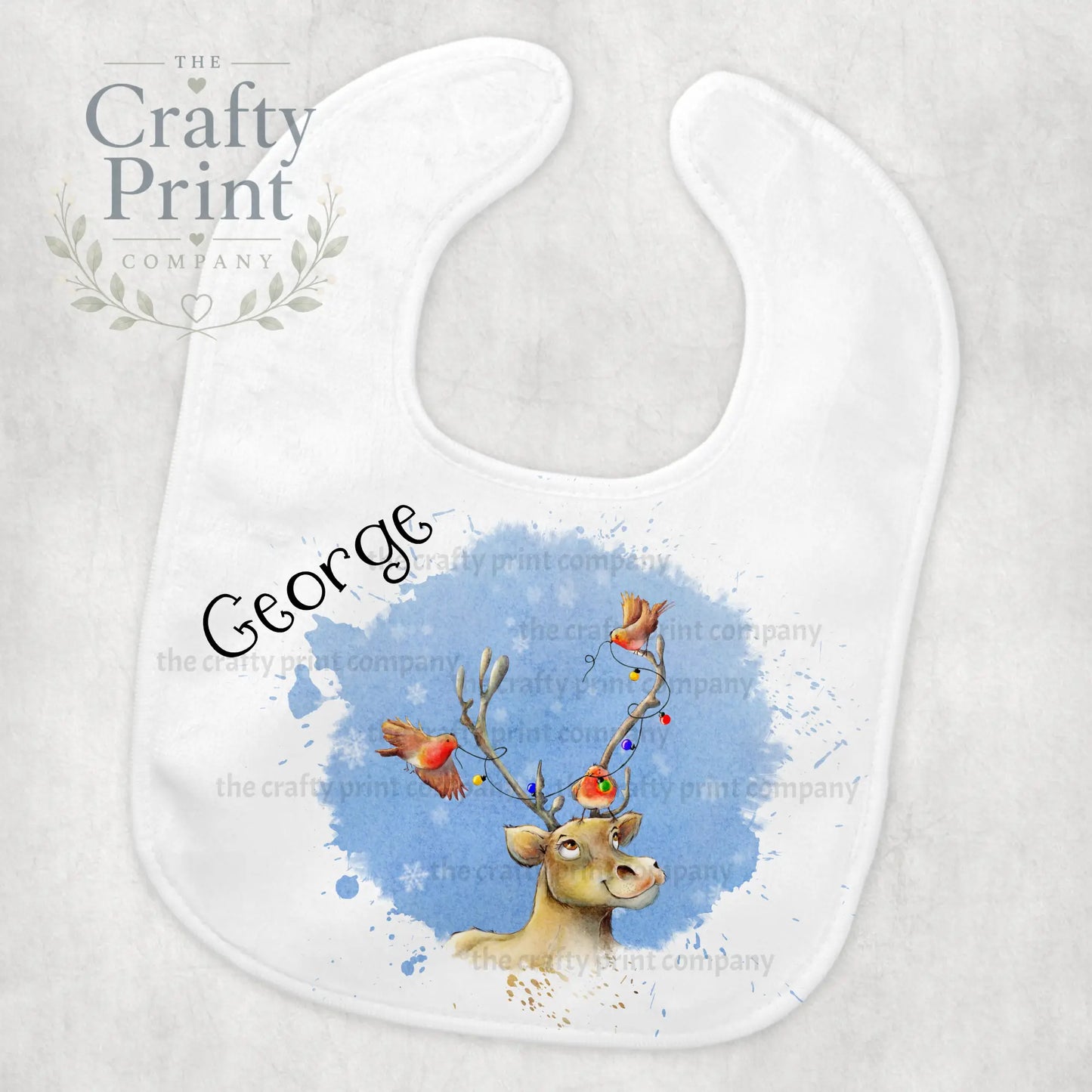 Reindeer Robin Christmas Personalised Baby Bib - Blue - &