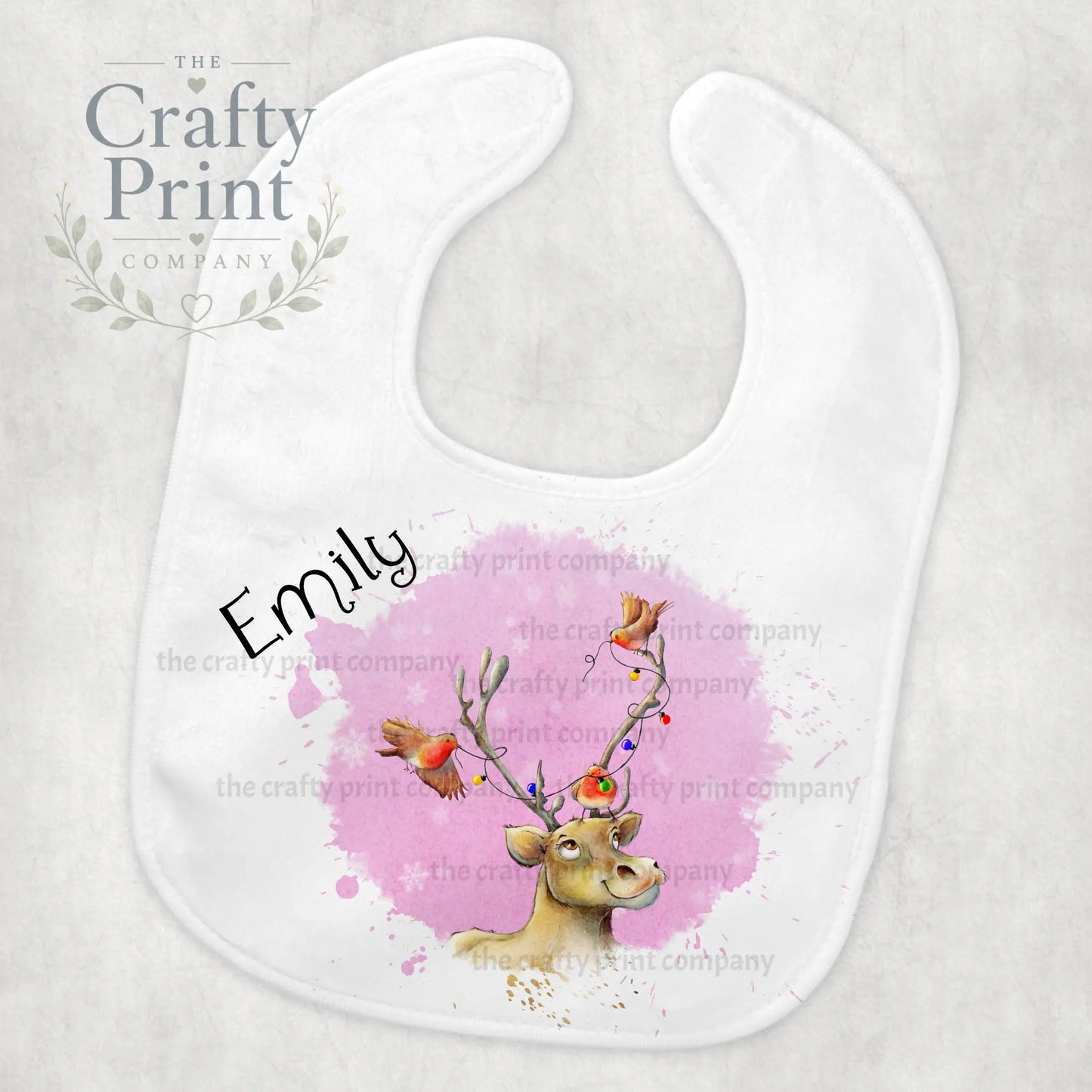 Reindeer Robin Christmas Personalised Baby Bib - Pink - &