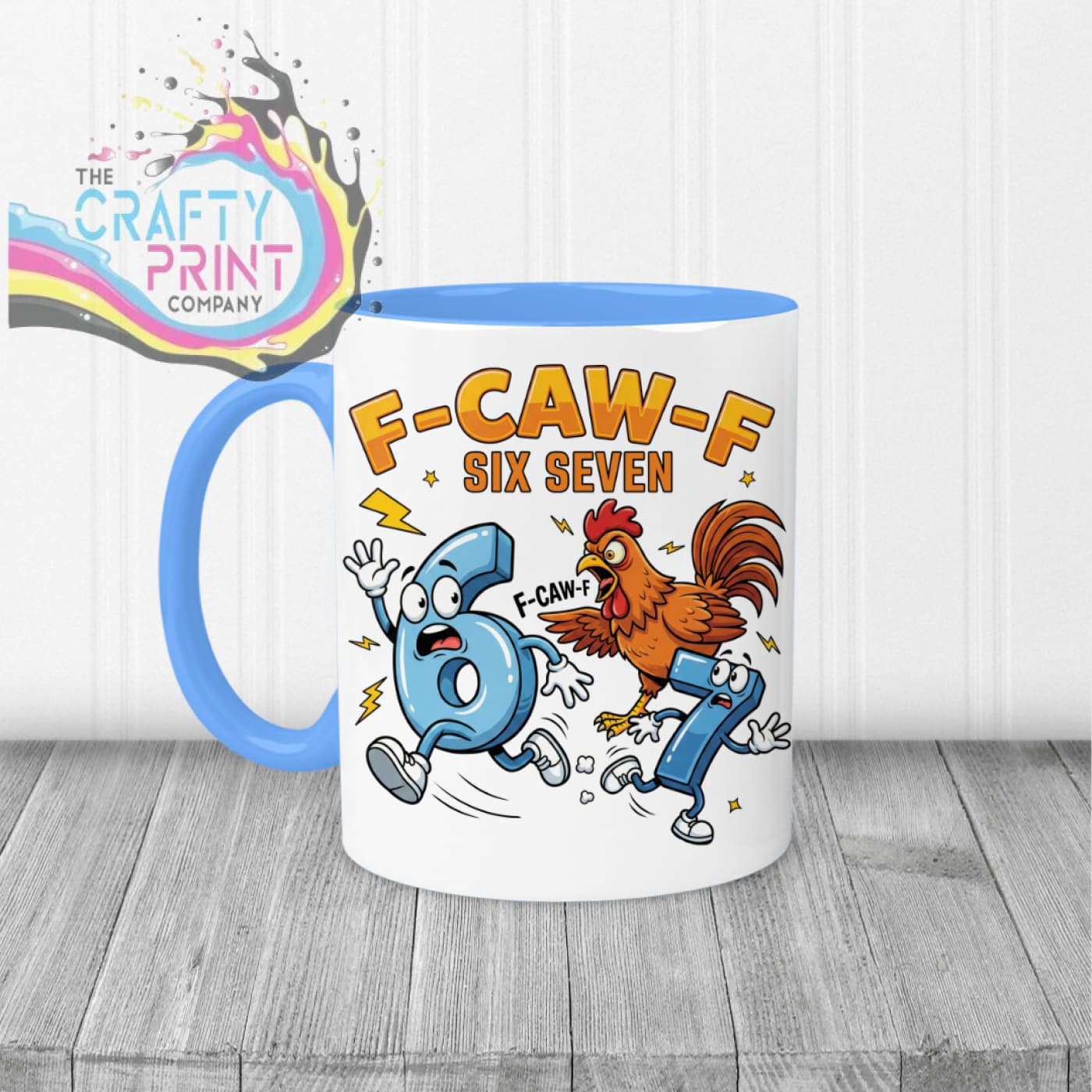 Rooster F-Caw-F Six Seven Mug - Blue Handle & Inner - Mugs
