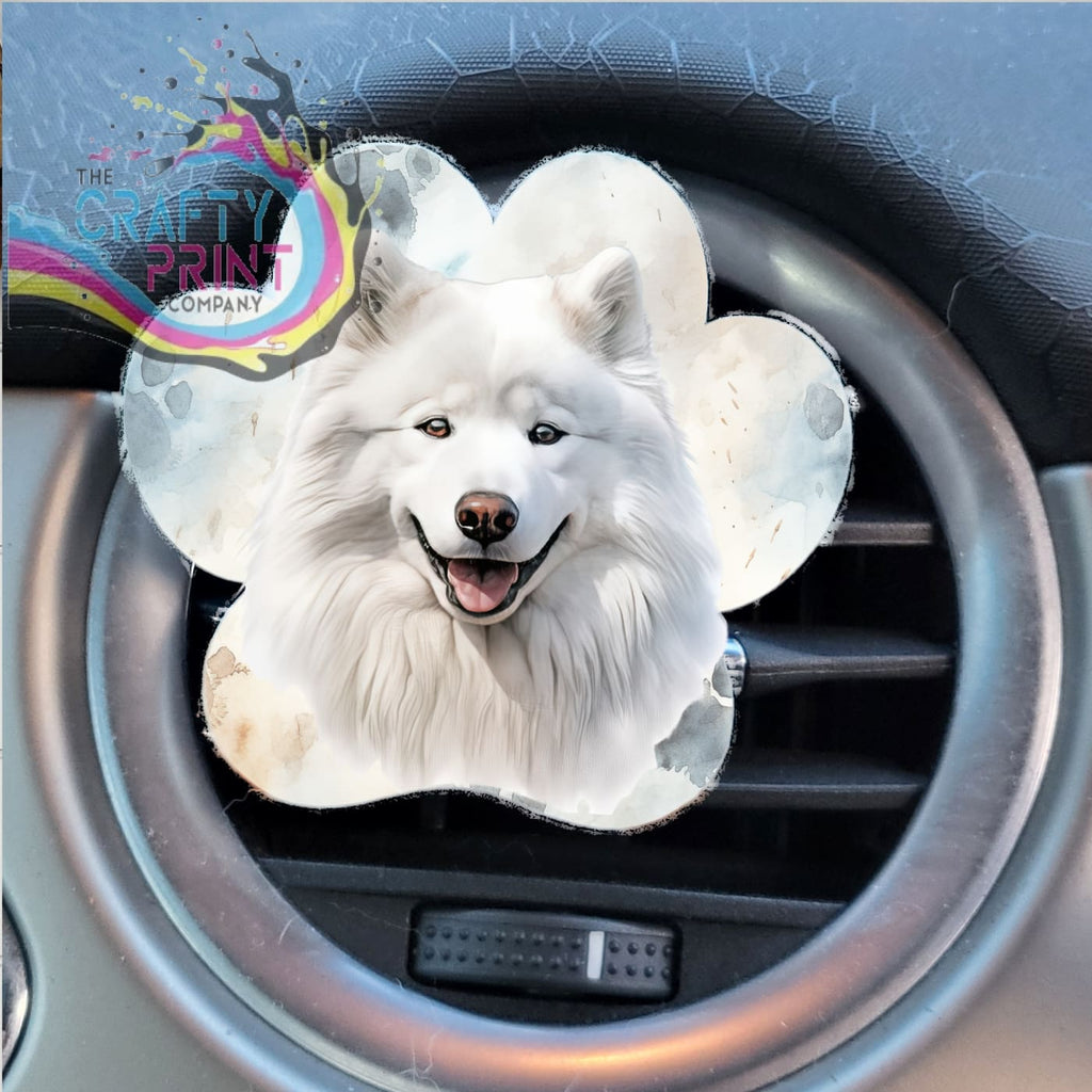 Samoyed Acrylic Paw Print Car Vent Clip on Air Freshener