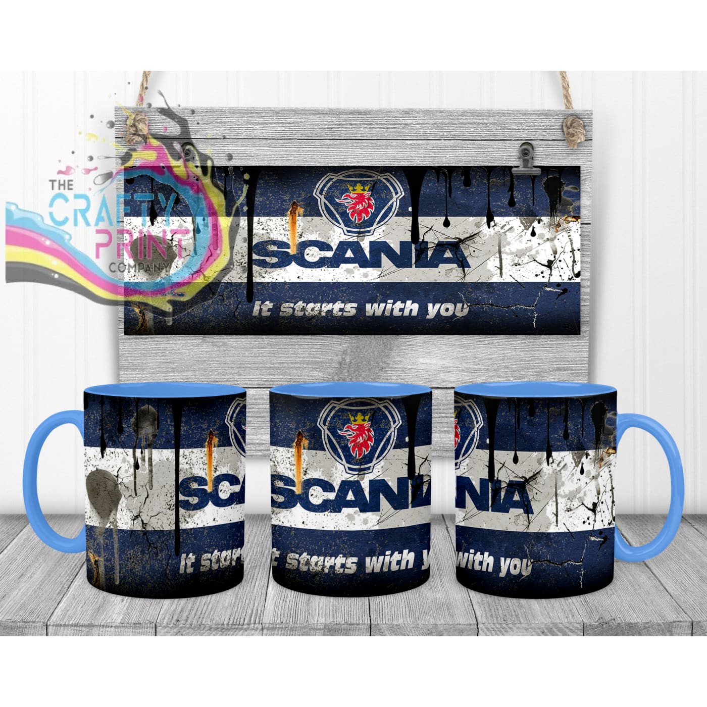 Scania Dirty Mug - Blue Handle & Inner - Mugs
