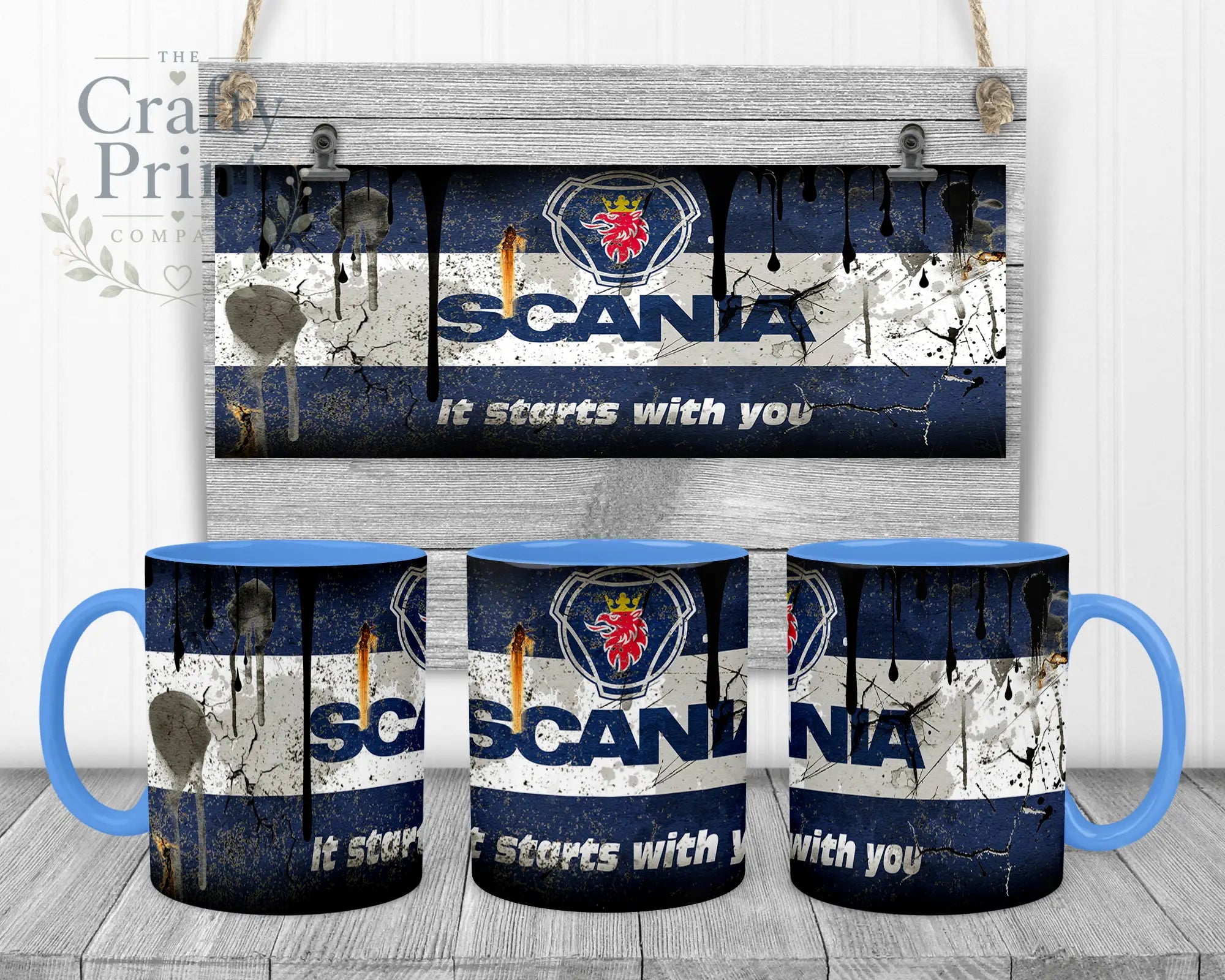 Scania Dirty Mug - Blue Handle & Inner - Mugs