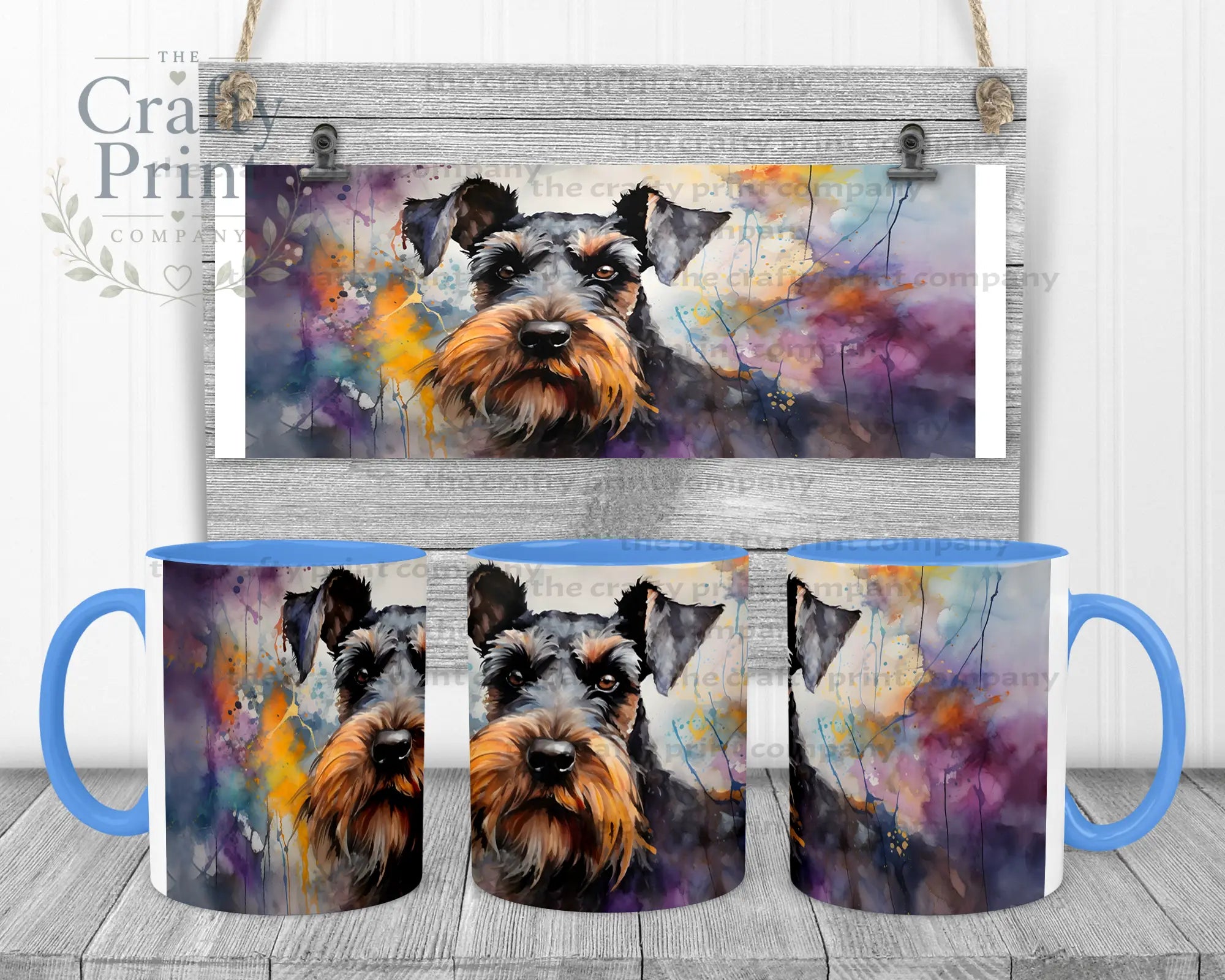Schnauzer Mug - Blue Handle & Inner - Mugs