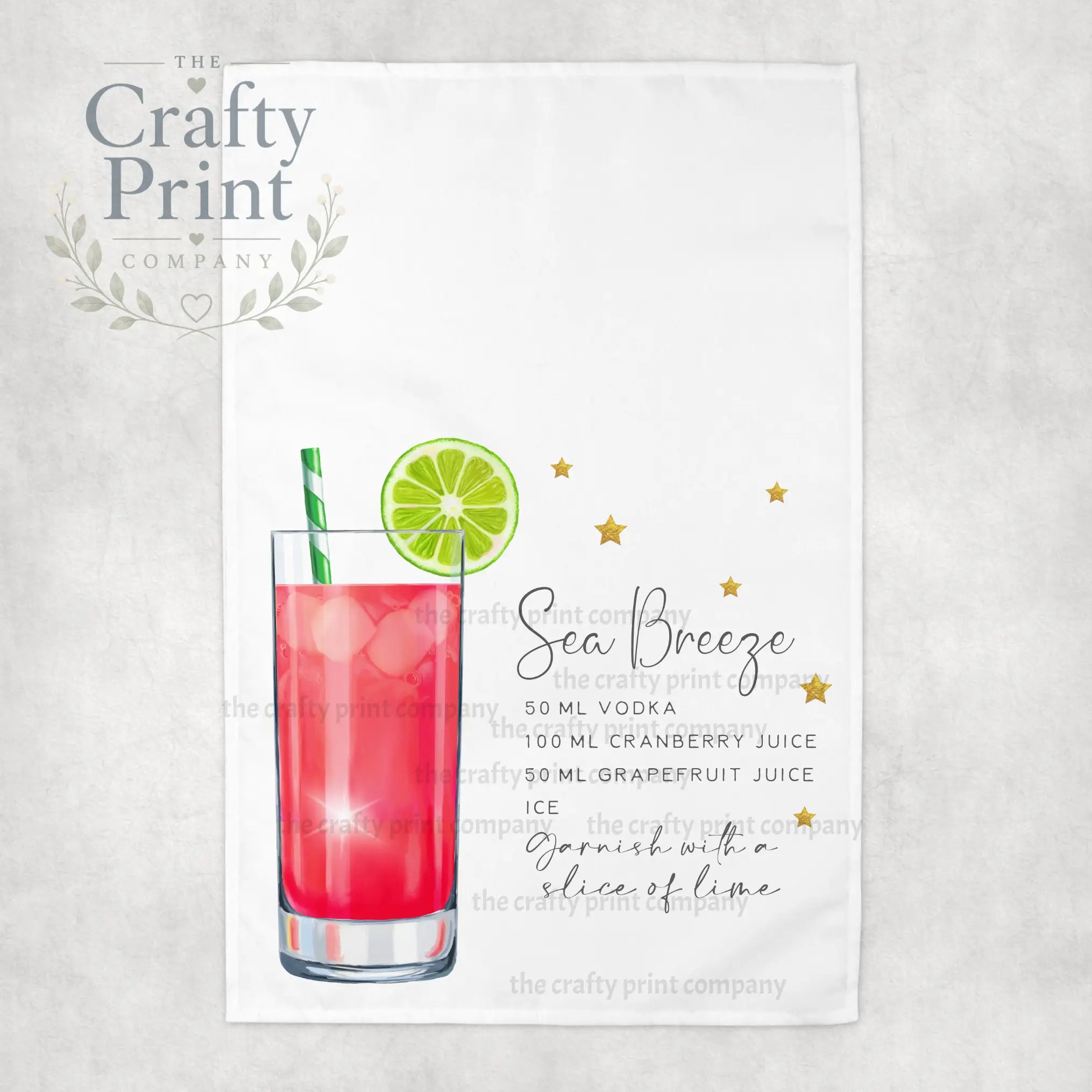 Sea Breeze Cocktail Recipe Tea Towel - Kitchen Towels