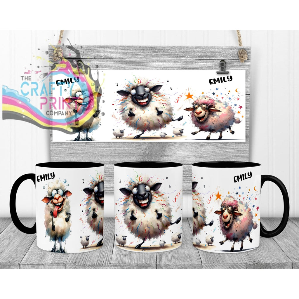 Sheep Funny Faces Mug - Black Handle & Inner Mugs