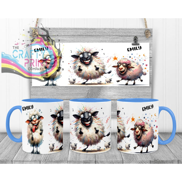 Sheep Funny Faces Mug - Blue Handle & Inner Mugs