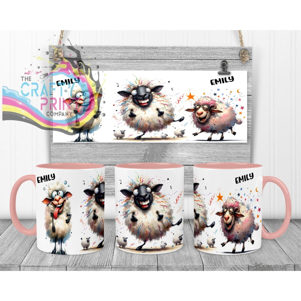 Sheep Funny Faces Mug - Pink Handle & Inner Mugs