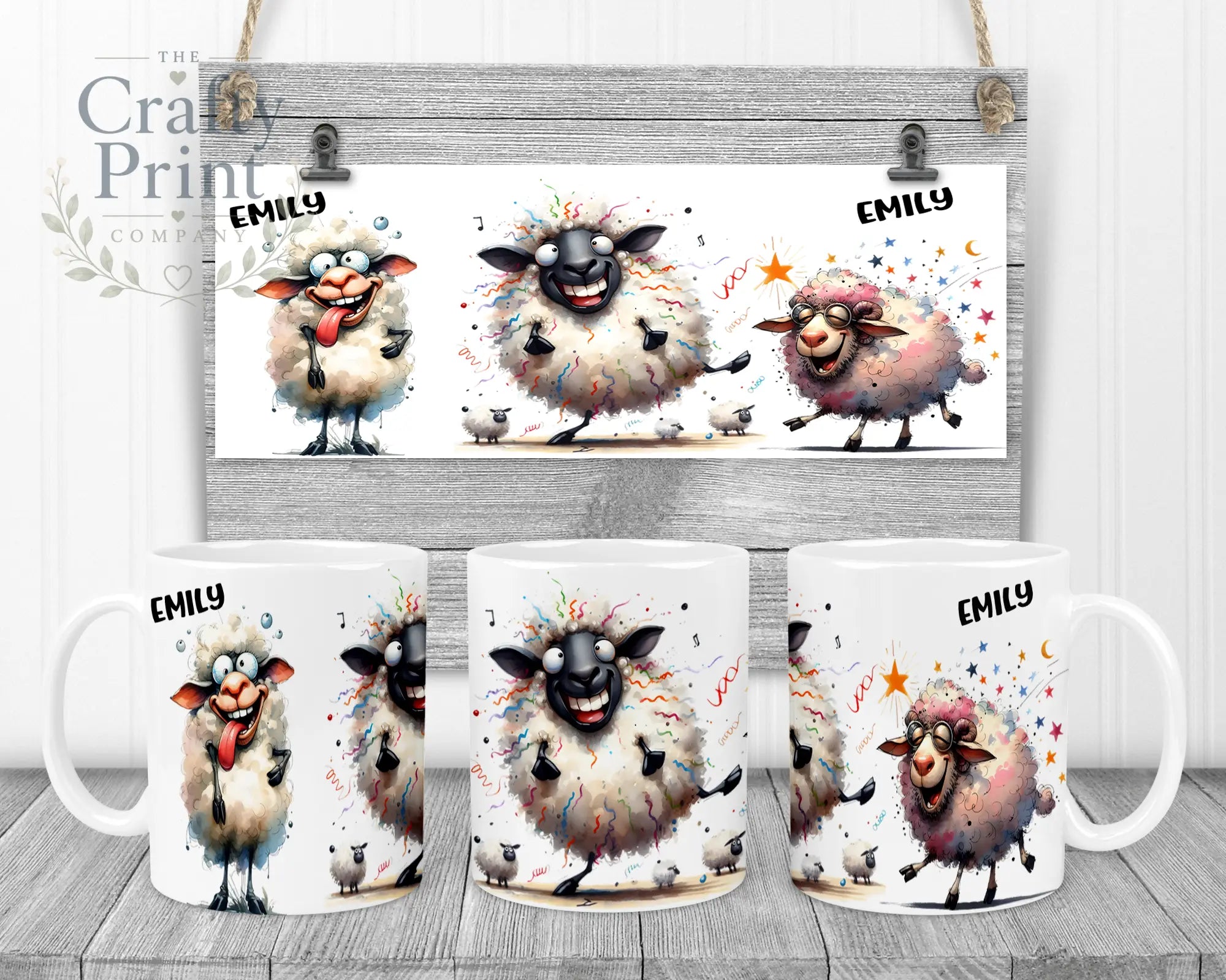 Sheep Funny Faces Mug - White Handle & Inner - Mugs