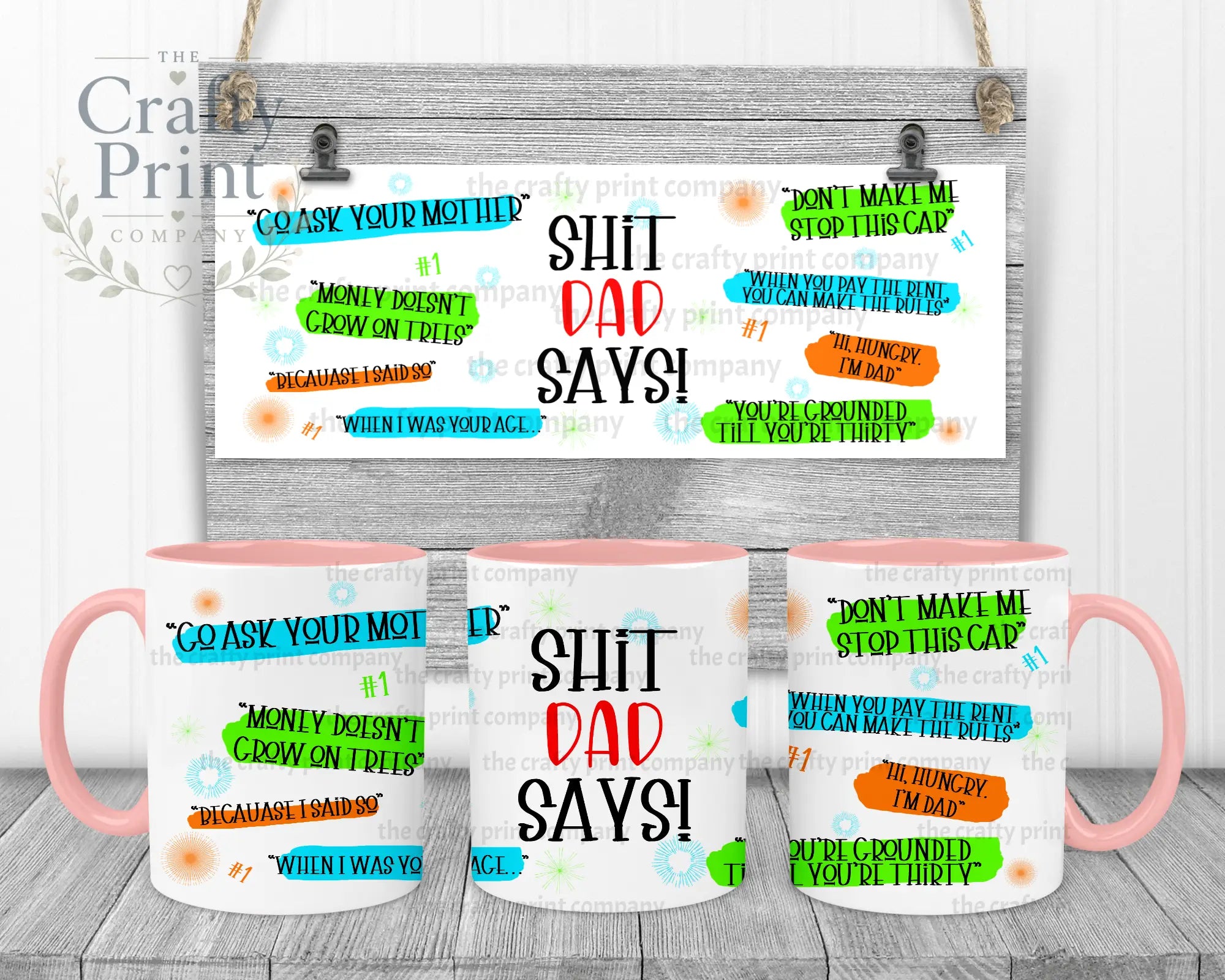 Shit Dad Says Mug - Pink Handle & Inner - Mugs