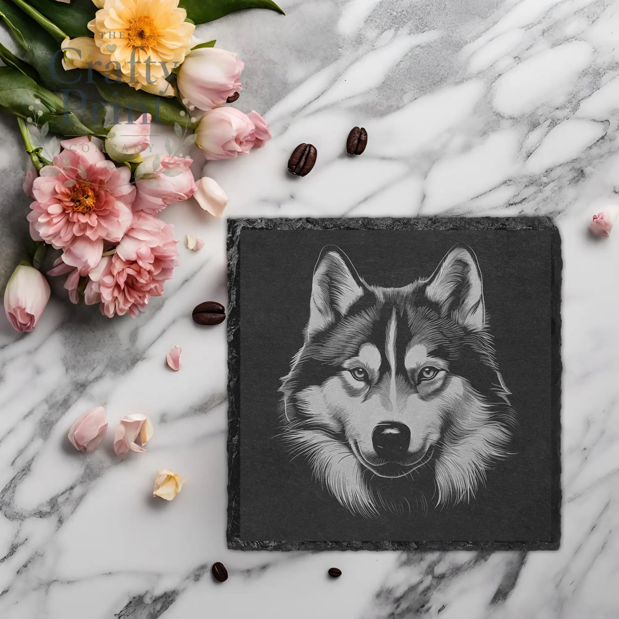 Siberian Husky Engraved Slate Coaster - Square