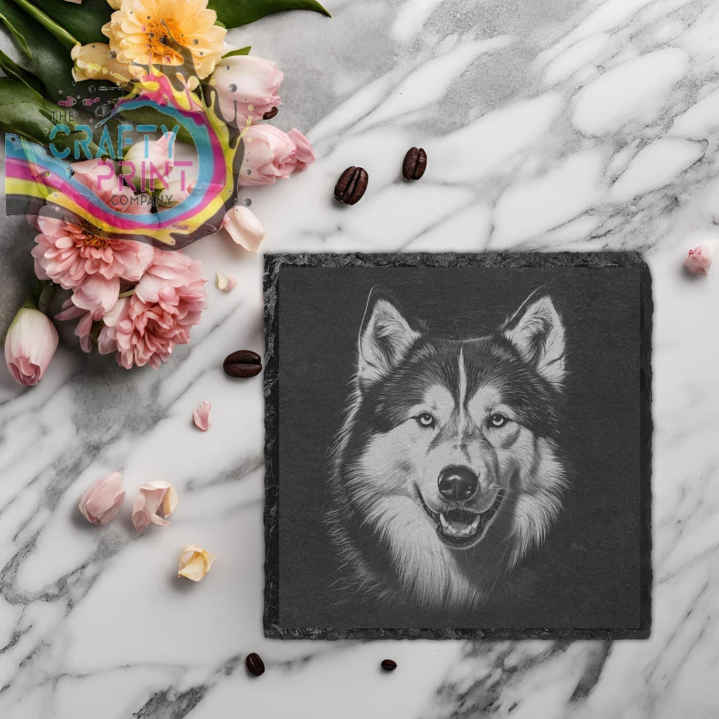 Siberian Husky Engraved Slate Coaster - Square / V2