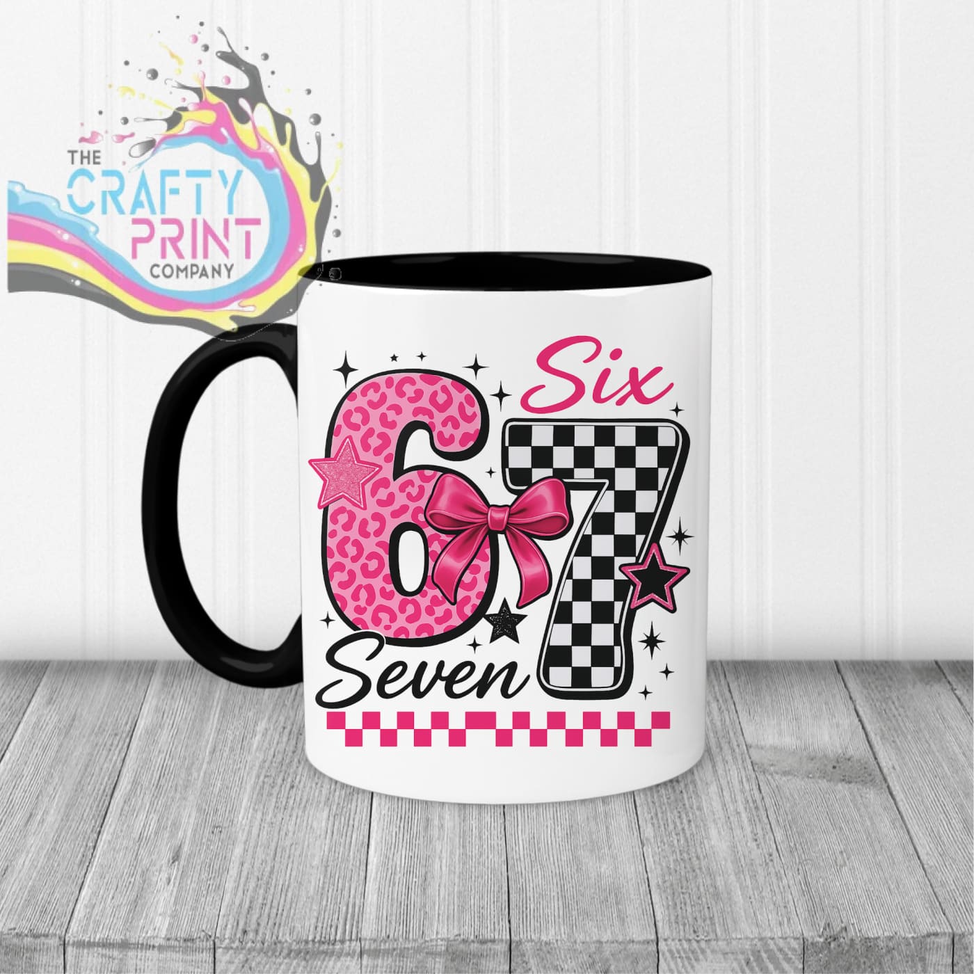 Six Seven Pink Leopard Check Mug - Black Handle & Inner