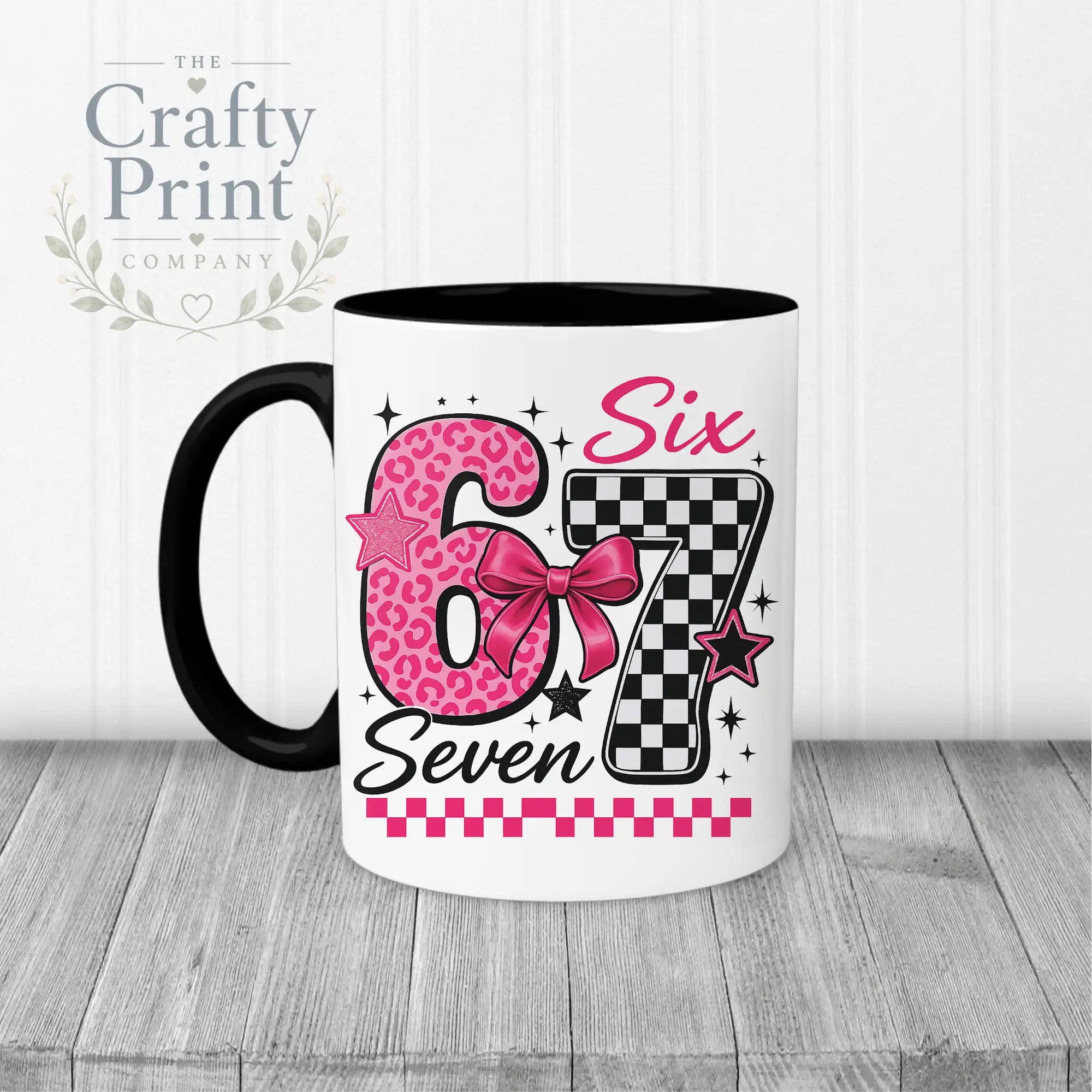 Six Seven Pink Leopard Check Mug - Black Handle & Inner