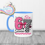 Six Seven Pink Leopard Check Mug - Blue Handle & Inner