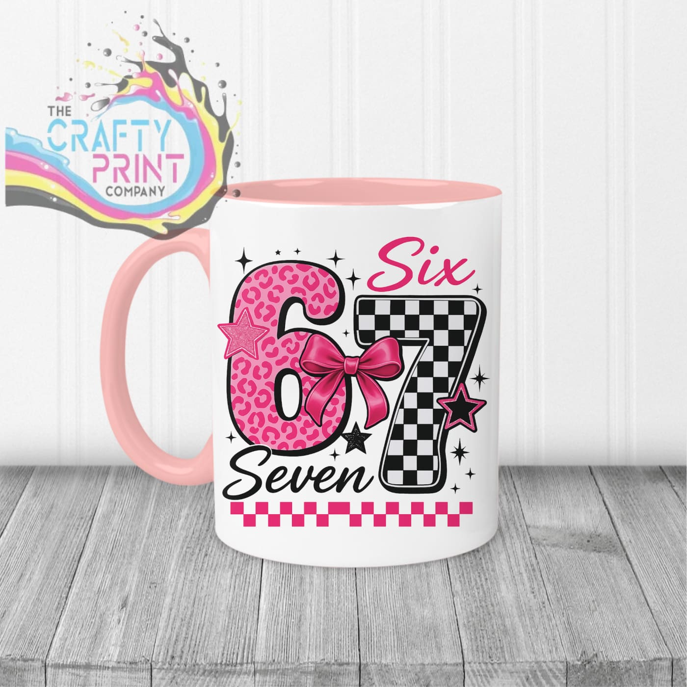 Six Seven Pink Leopard Check Mug - Handle & Inner - Mugs