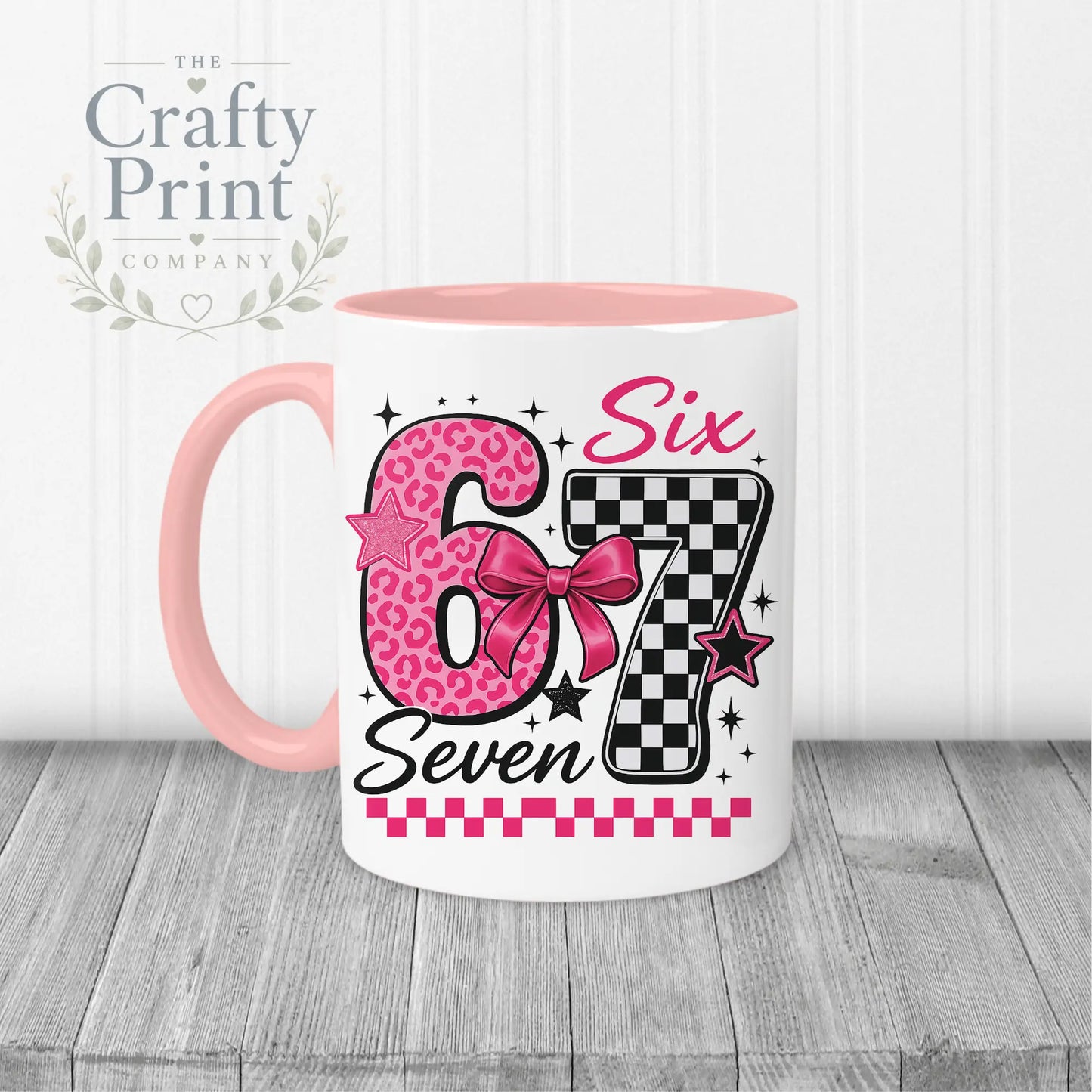 Six Seven Pink Leopard Check Mug - Handle & Inner - Mugs