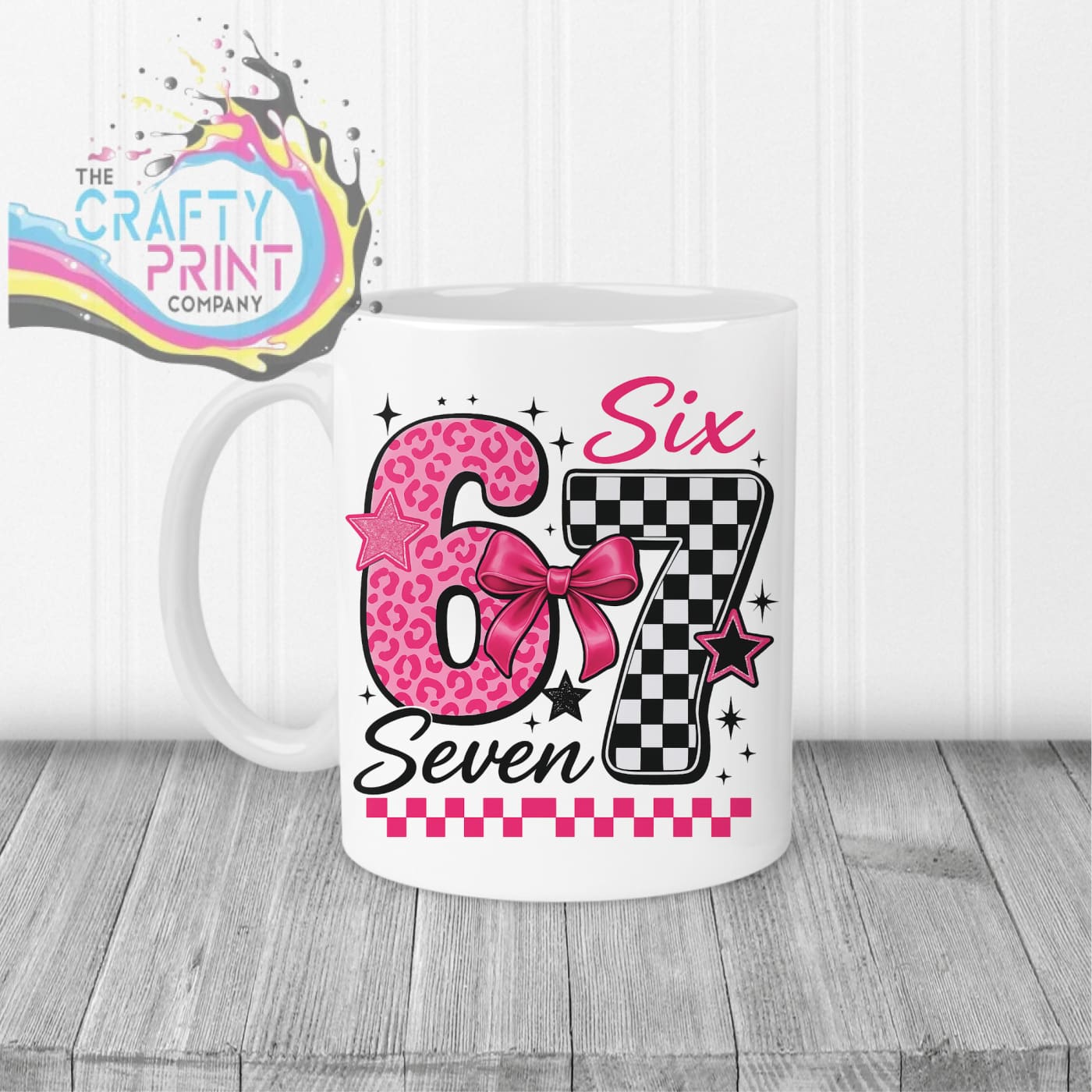 Six Seven Pink Leopard Check Mug - White Handle & Inner