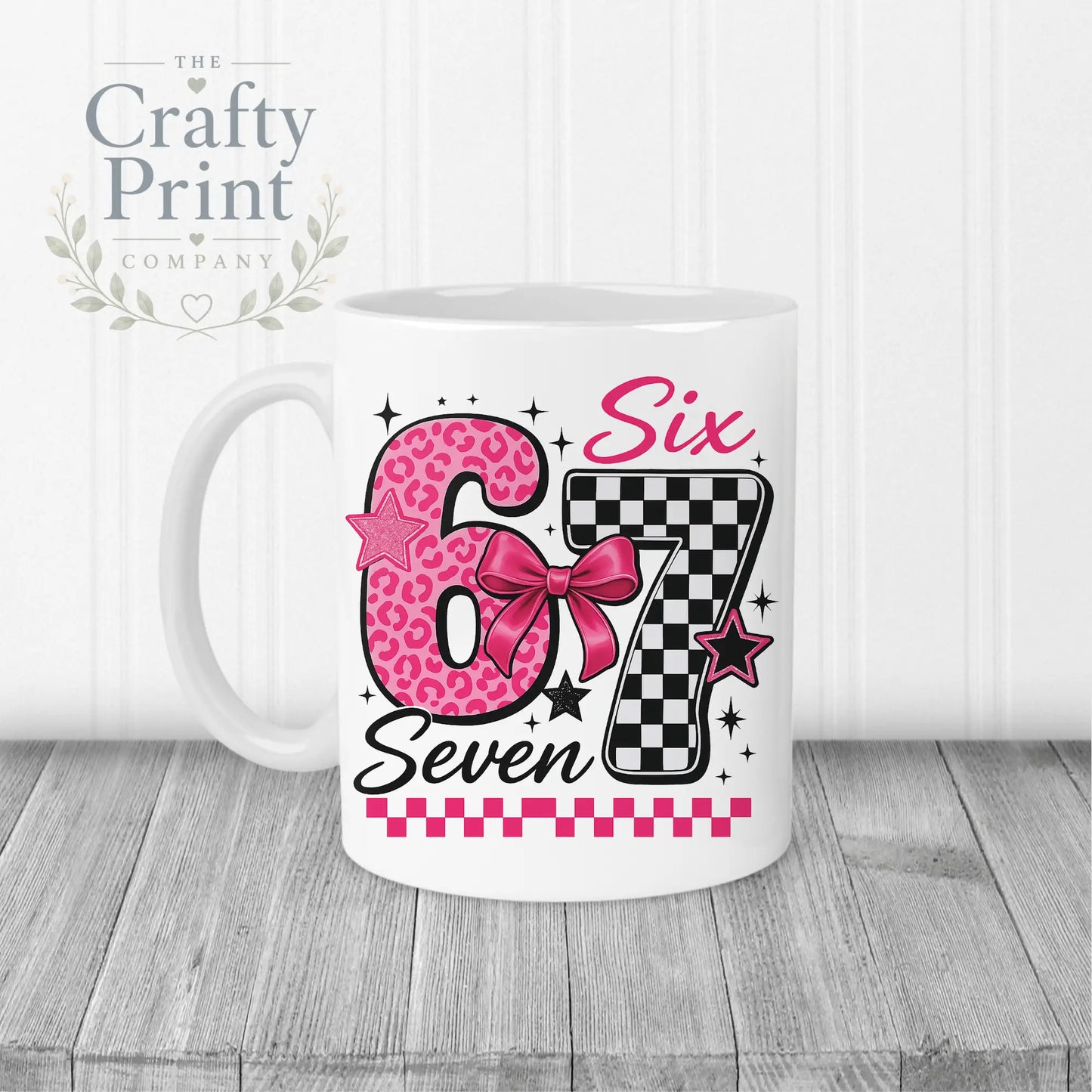 Six Seven Pink Leopard Check Mug - White Handle & Inner