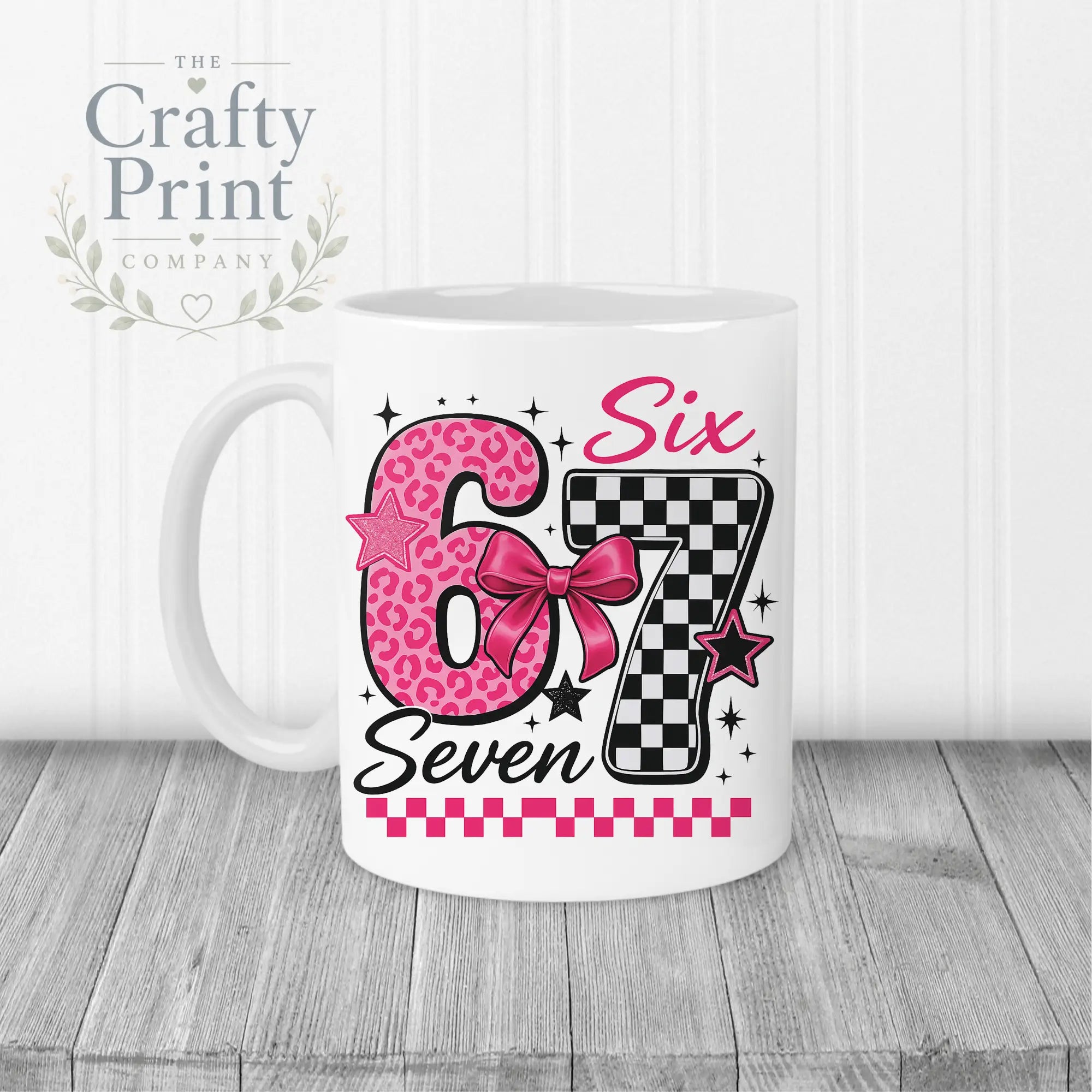 Six Seven Pink Leopard Check Mug - White Handle & Inner