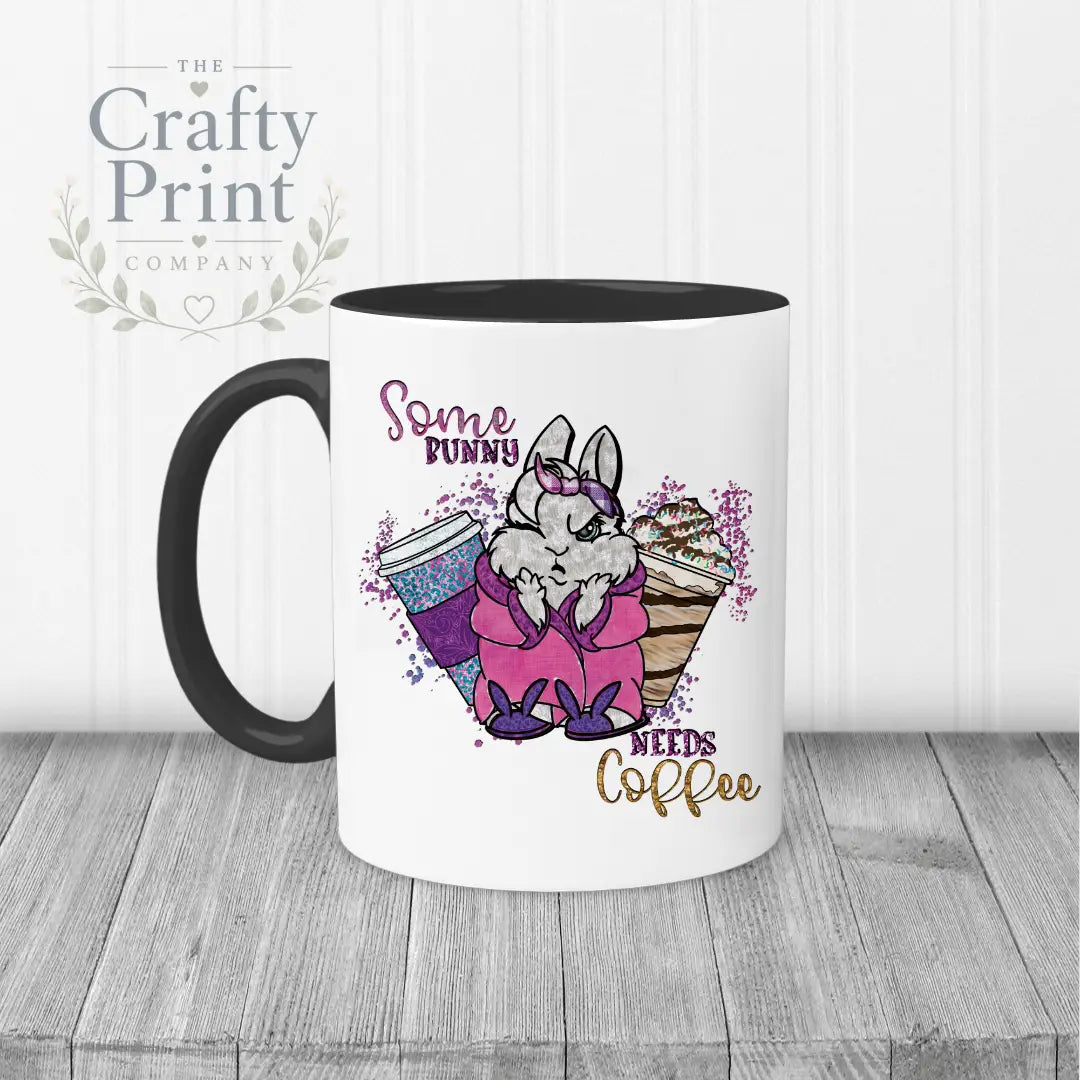 Some bunny needs coffee Mug - Black Handle & Inner - Mugs