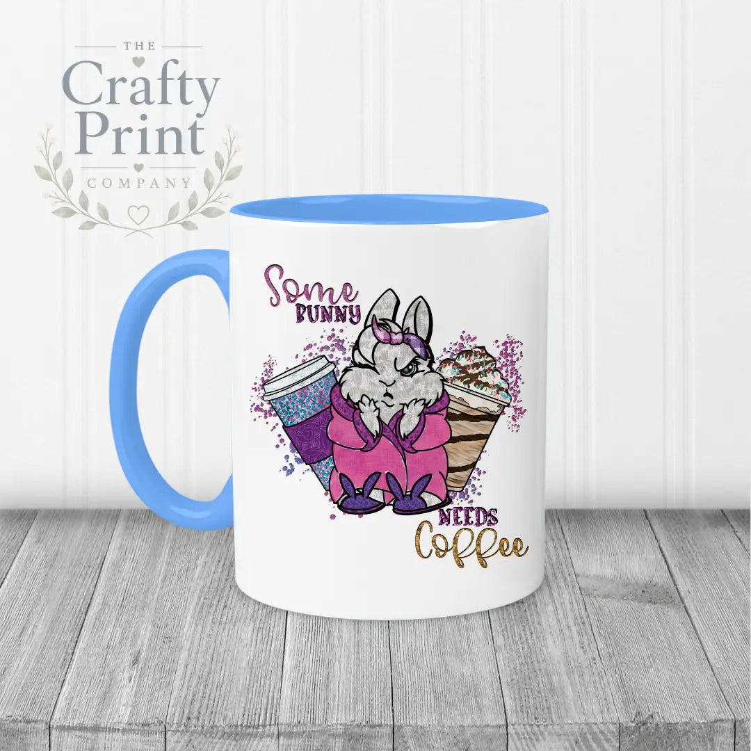 Some bunny needs coffee Mug - Blue Handle & Inner - Mugs