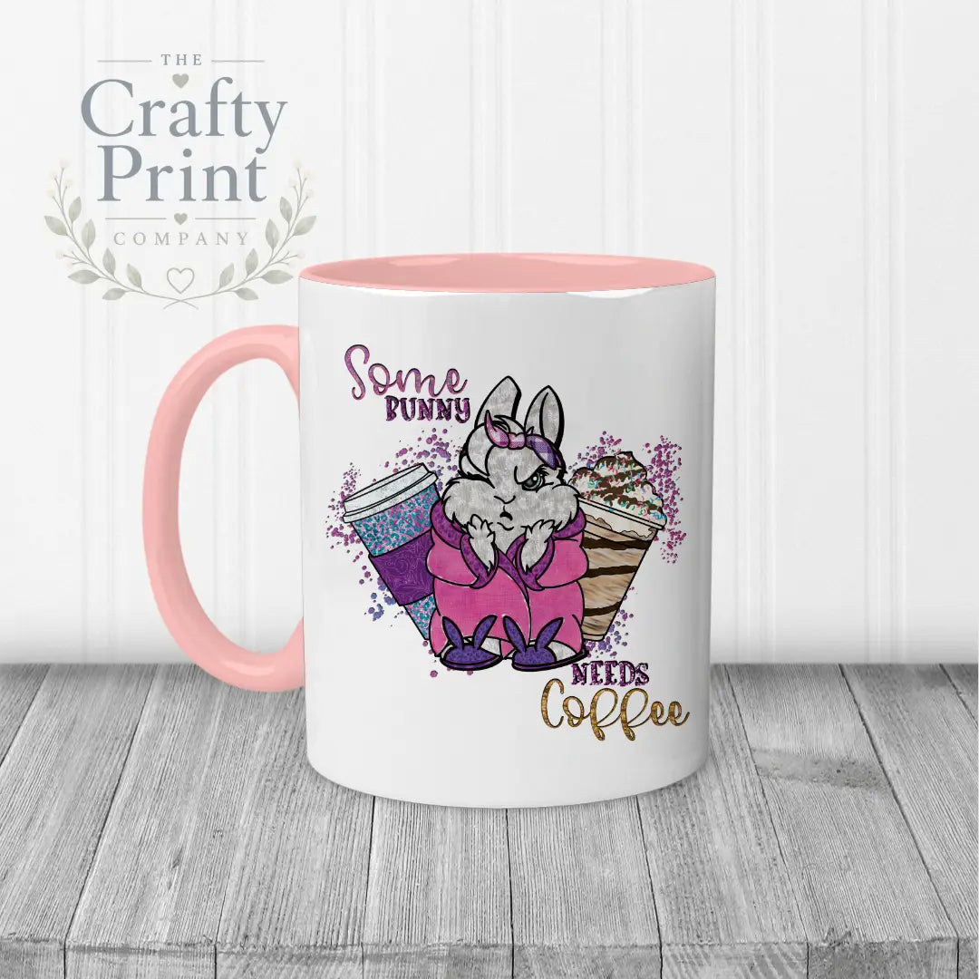 Some bunny needs coffee Mug - Pink Handle & Inner - Mugs