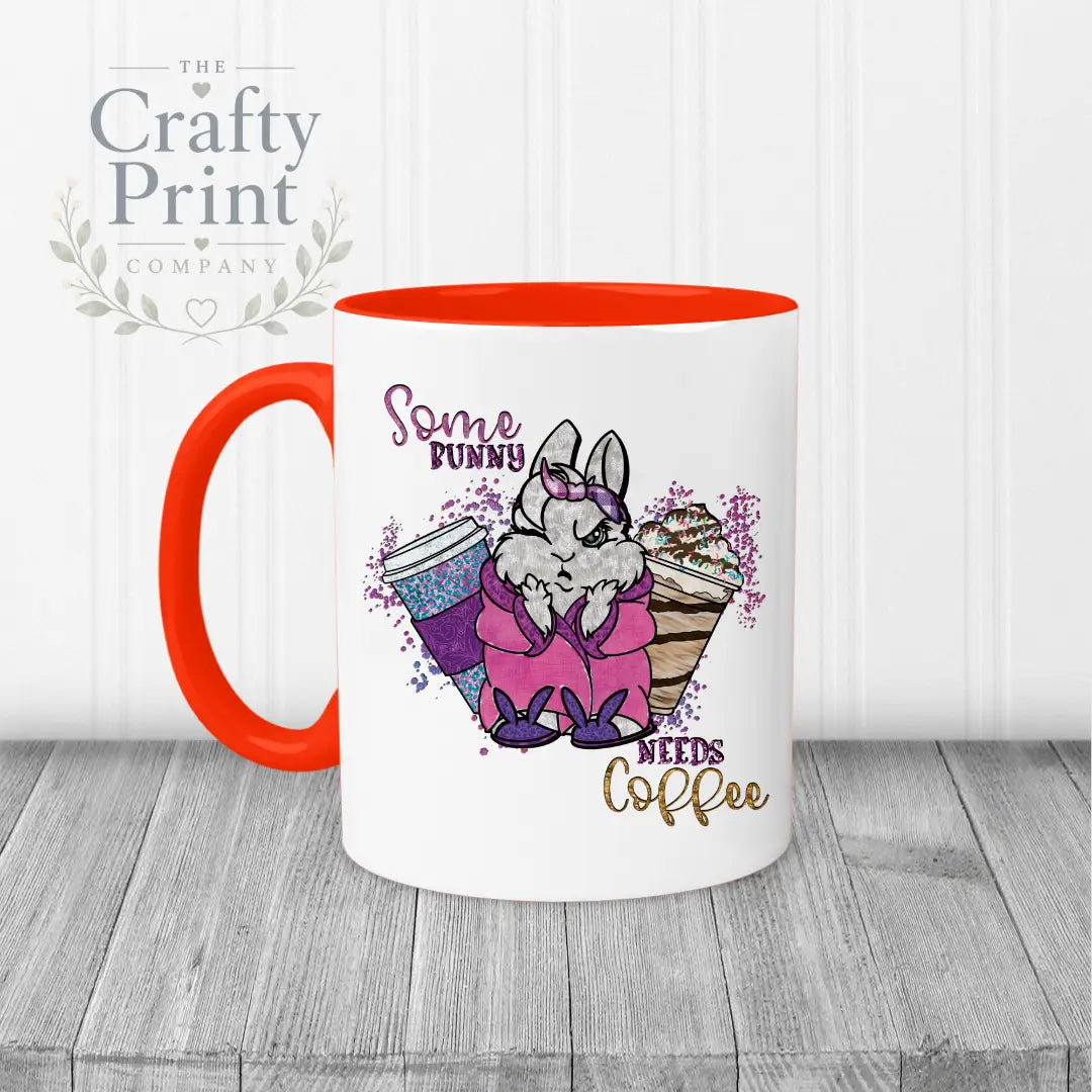 Some bunny needs coffee Mug - Red Handle & Inner - Mugs