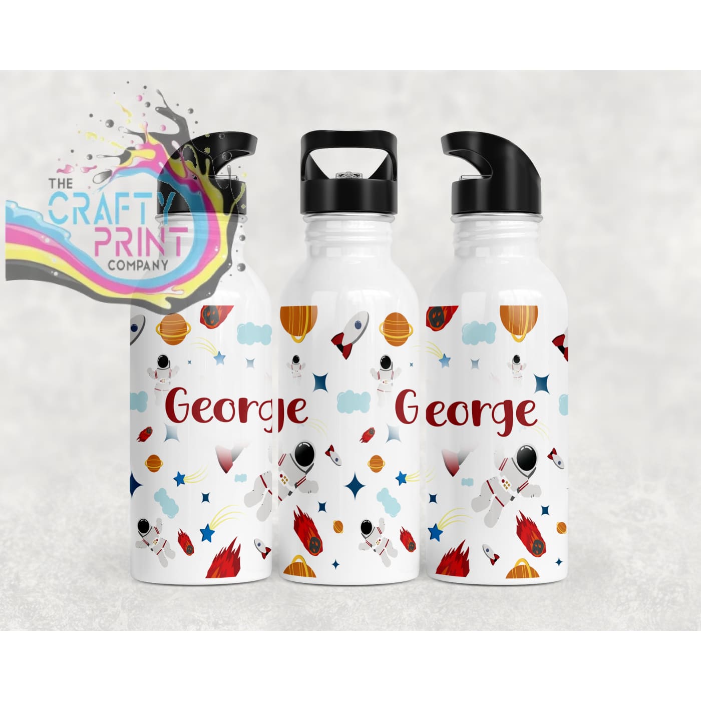 Space Theme Personalised Sports Water Bottle with Straw