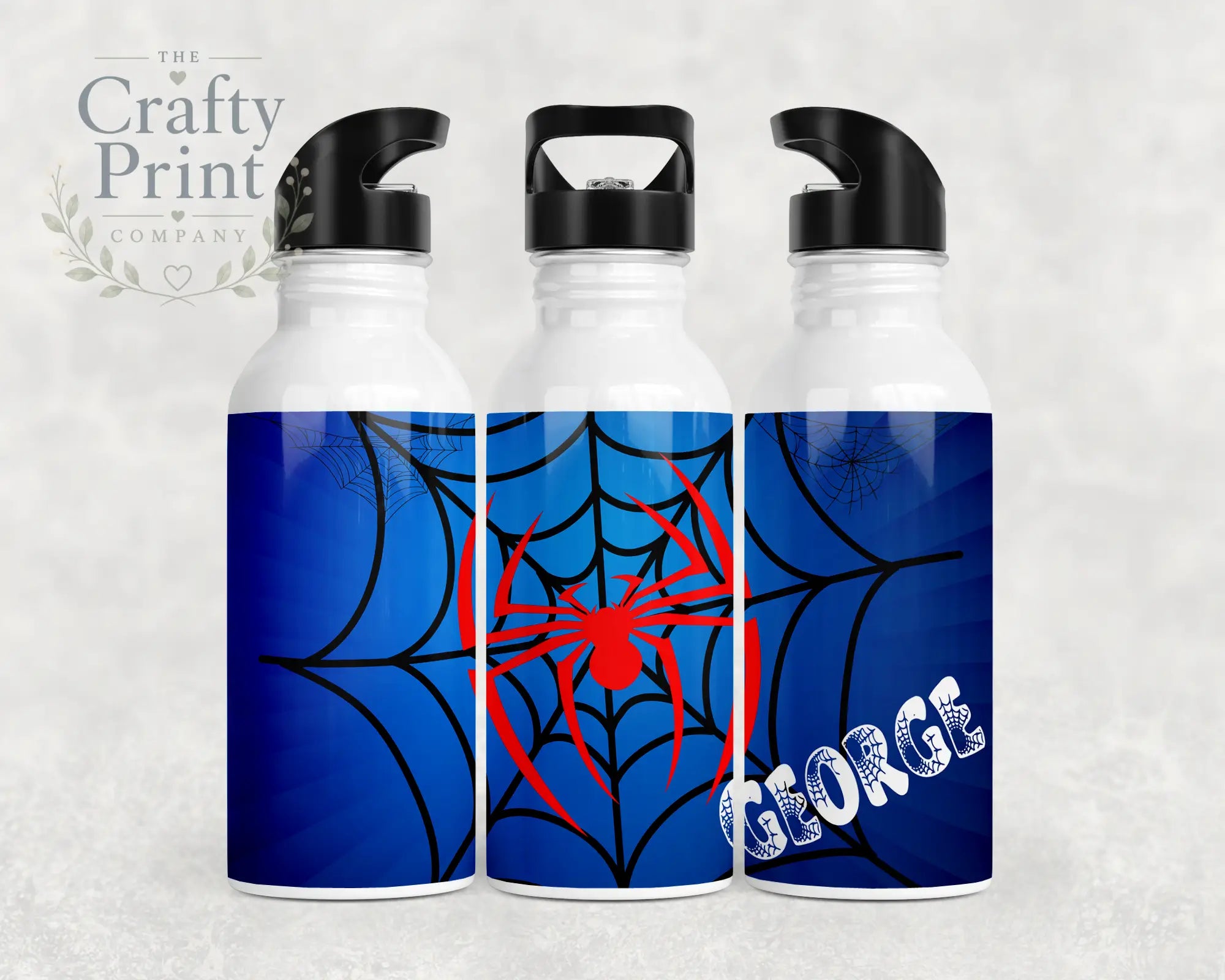 Spider Web Personalised Water Bottle with straw - Bottles