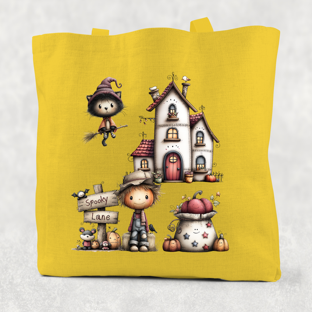 Spooky Lane Halloween Cotton Re-usable Tote Bag