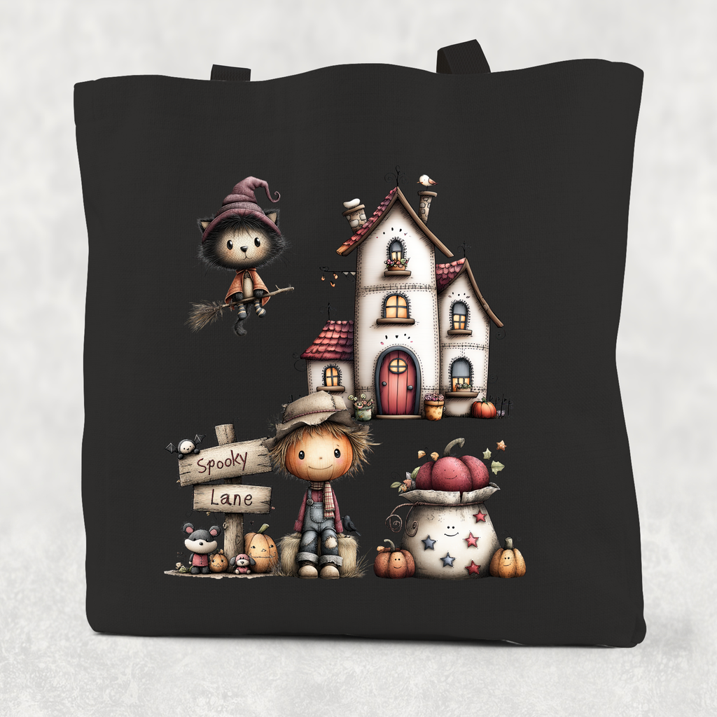 Spooky Lane Halloween Cotton Re-usable Tote Bag