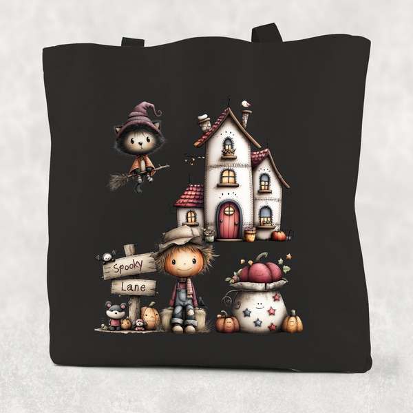 Spooky Lane Halloween Cotton Re-usable Tote Bag