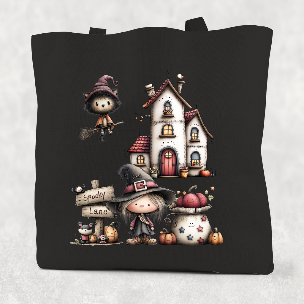 Spooky Lane Halloween Witch Cotton Re-usable Tote Bag