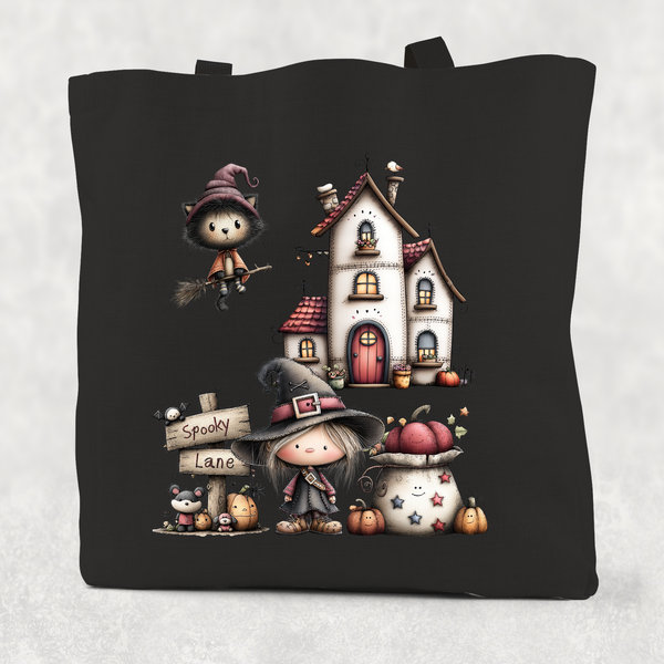 Spooky Lane Halloween Witch Cotton Re-usable Tote Bag