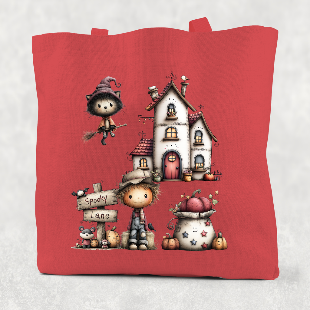 Spooky Lane Halloween Cotton Re-usable Tote Bag