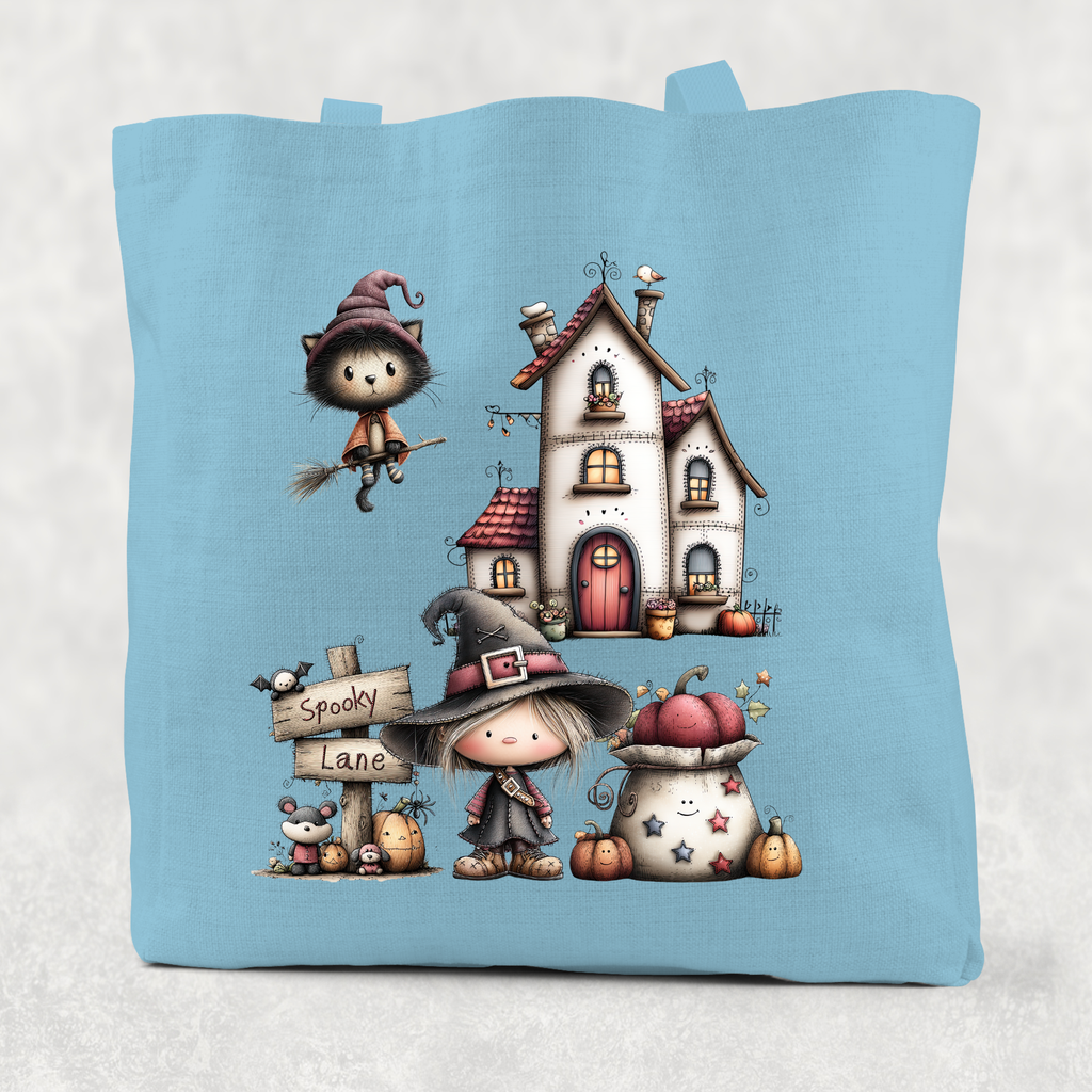 Spooky Lane Halloween Witch Cotton Re-usable Tote Bag
