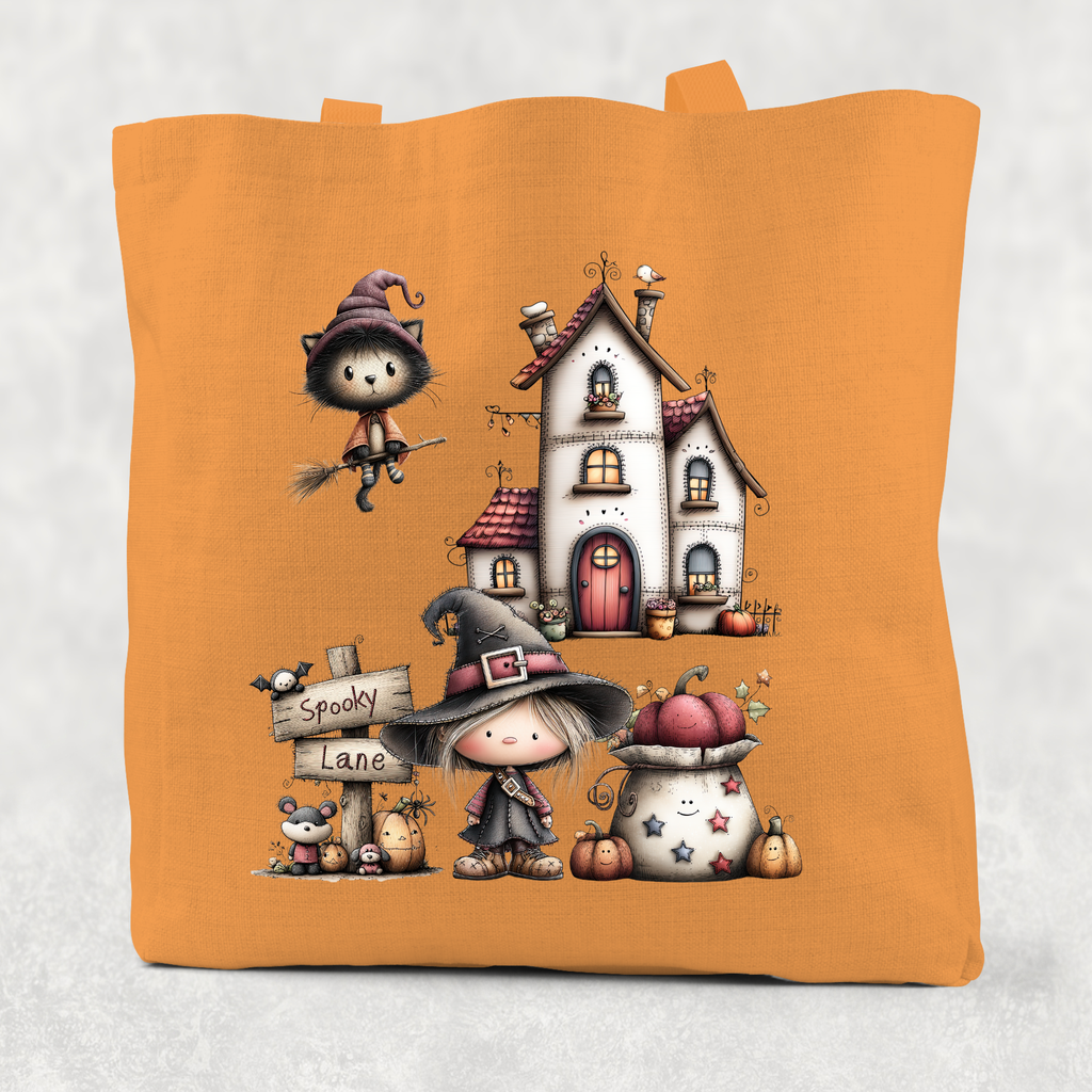Spooky Lane Halloween Witch Cotton Re-usable Tote Bag
