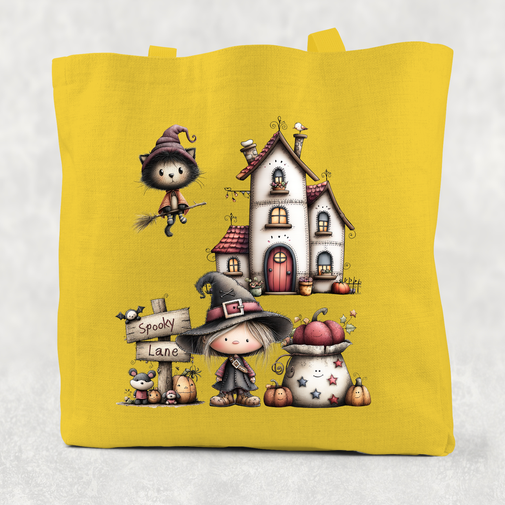 Spooky Lane Halloween Witch Cotton Re-usable Tote Bag