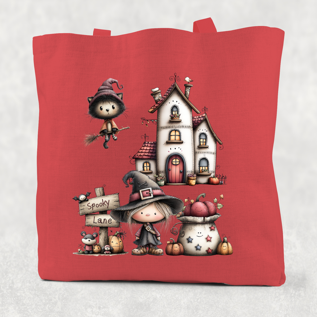 Spooky Lane Halloween Witch Cotton Re-usable Tote Bag