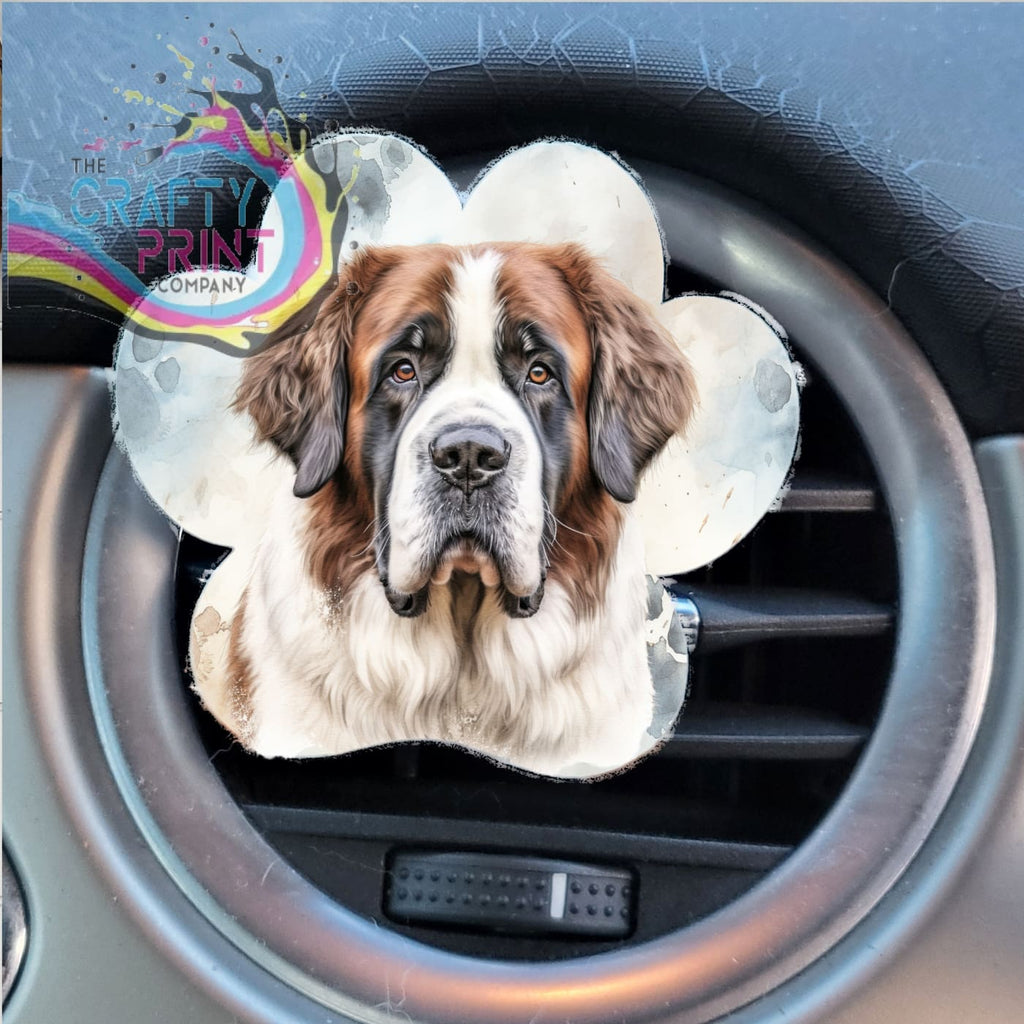 St Bernard Acrylic Paw Print Car Vent Clip on Air Freshener