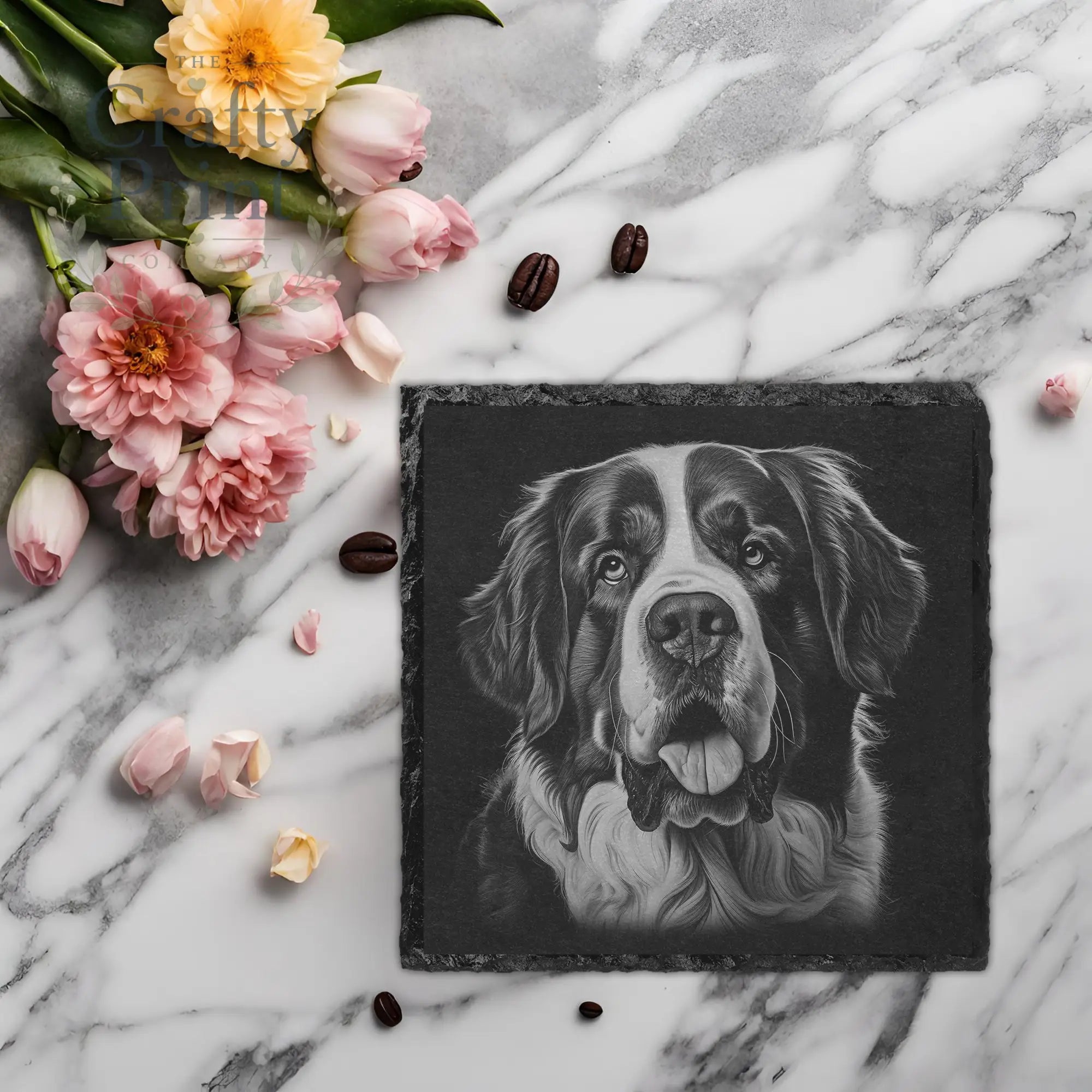 St Bernard Engraved Slate Coaster - Square