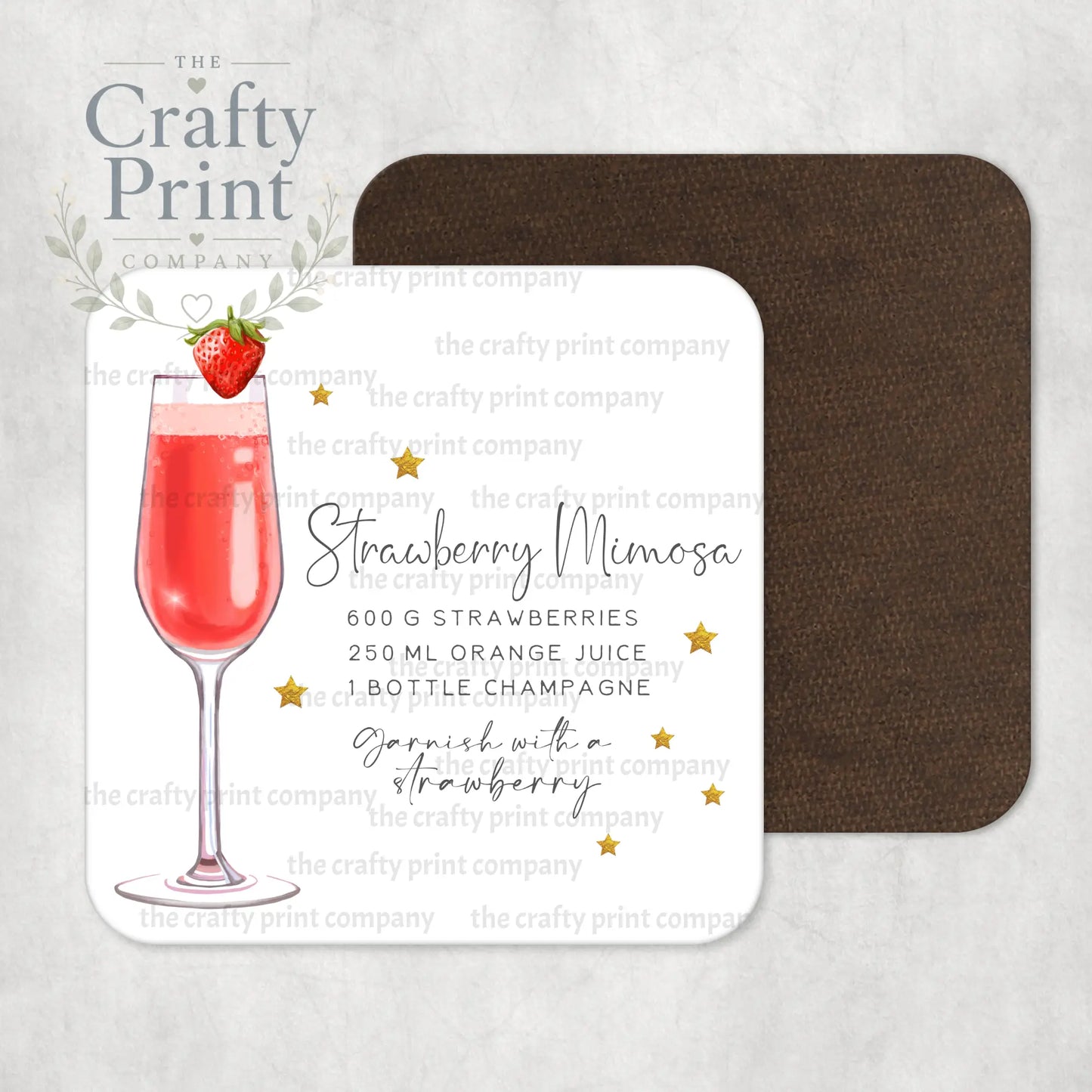 Strawberry Mimosa Cocktail Recipe Coaster - Coasters