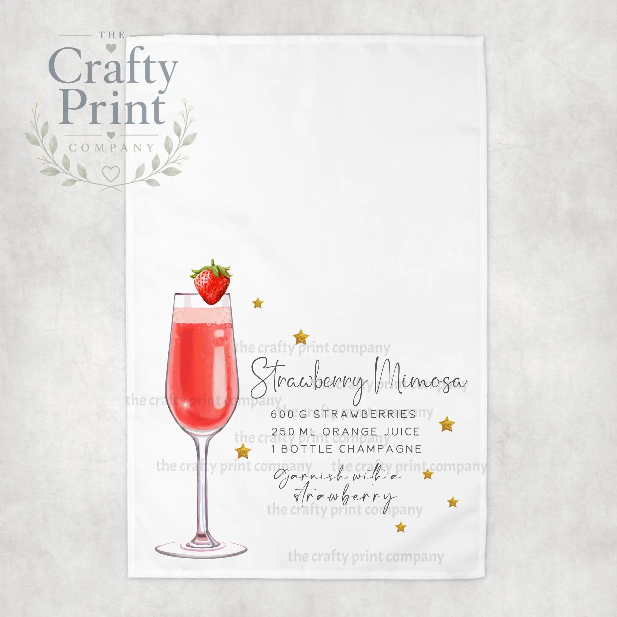 Strawberry Mimosa Cocktail Recipe Tea Towel - Kitchen Towels
