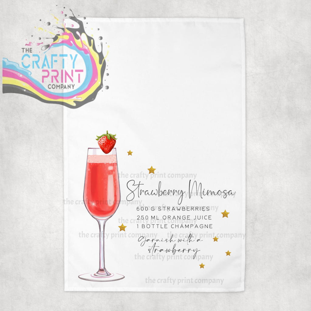 Strawberry Mimosa Cocktail Recipe Tea Towel - Kitchen Towels