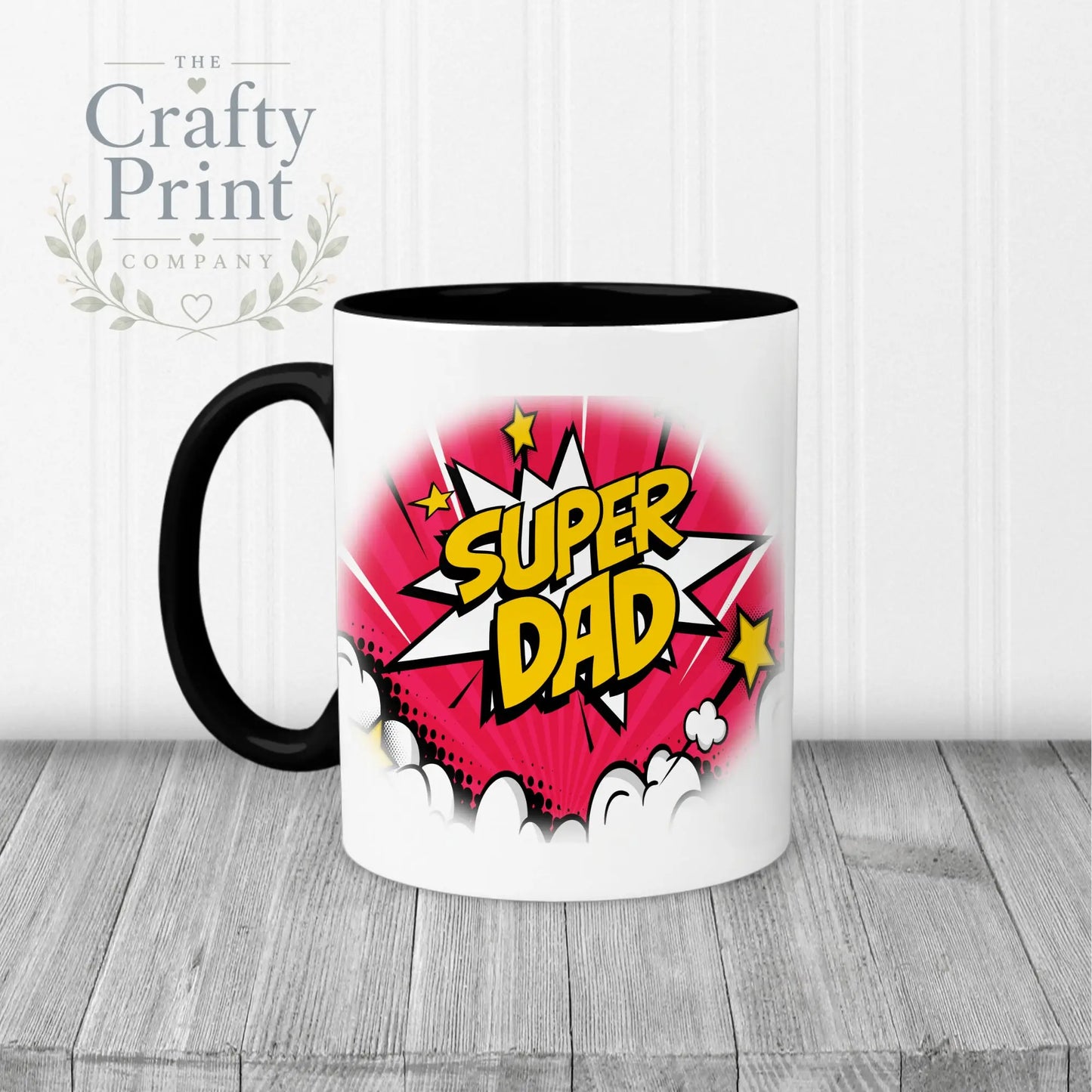 Super Dad Comic Style Mug - Black Handle & Inner - Mugs