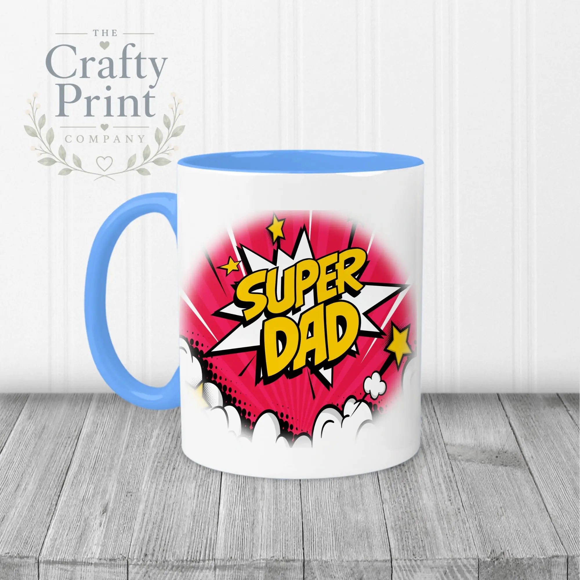Super Dad Comic Style Mug - Blue Handle & Inner - Mugs