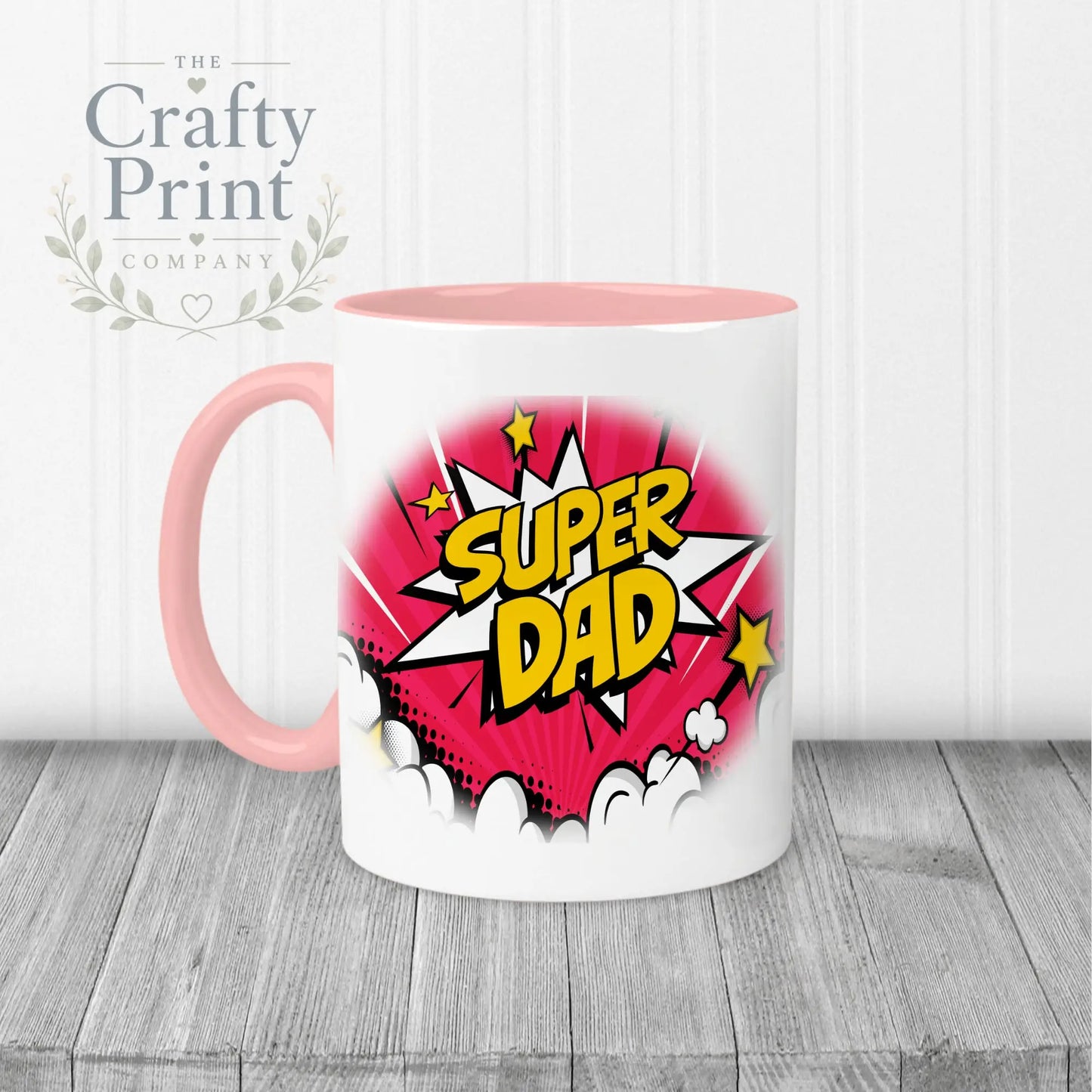 Super Dad Comic Style Mug - Pink Handle & Inner - Mugs