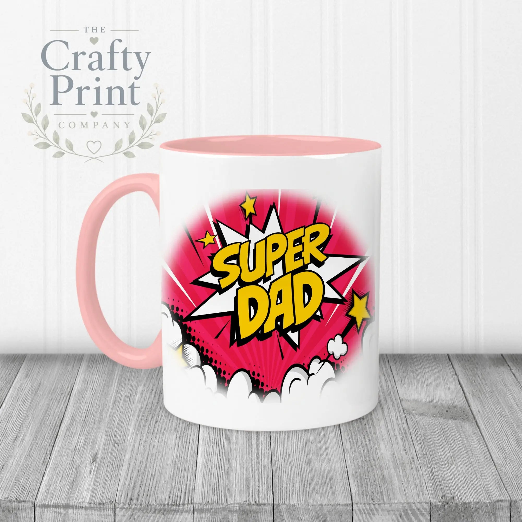 Super Dad Comic Style Mug - Pink Handle & Inner - Mugs
