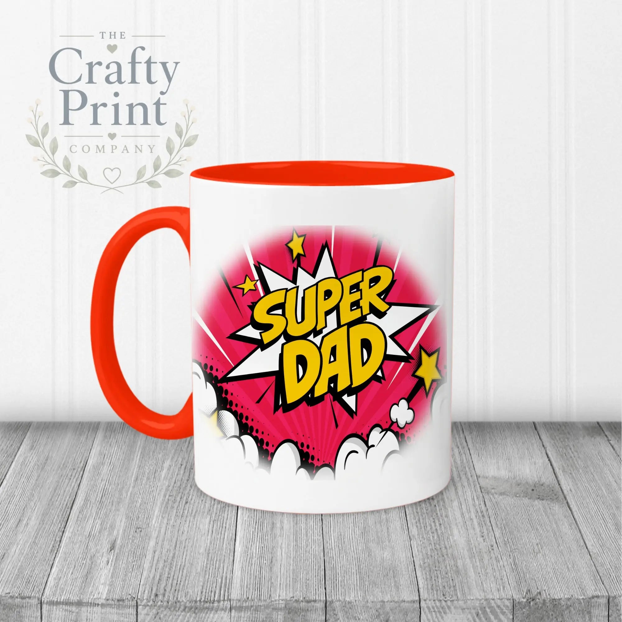 Super Dad Comic Style Mug - Red Handle & Inner - Mugs